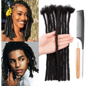100% Cheveux Humains Dreadlocks Extensions 6 pouces Afro Kinky Noir 10 Brins 0.4cm Mode Crochet Tressage Cheveux Pour Femmes par Originea (6 pouces, 10 locs)(#1B 0.6cm)