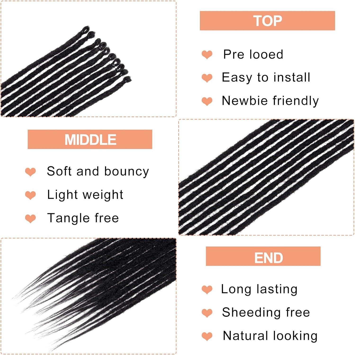 image:imageExtensions dreadlocks synthtiques noires 457 cm x 06 cm 20 brins faites la main style reggae crochets pour femmes et hommes1B