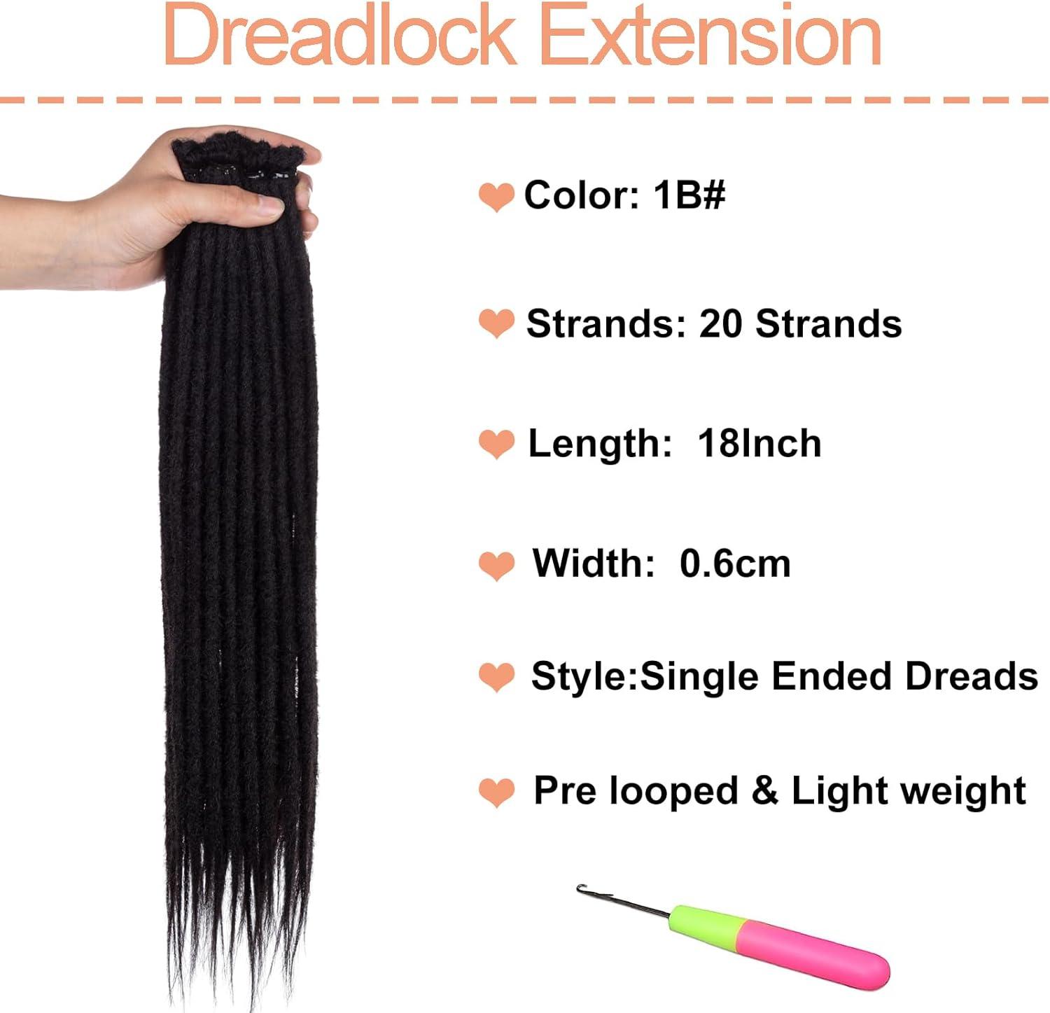 image:imageExtensions dreadlocks synthtiques noires 457 cm x 06 cm 20 brins faites la main style reggae crochets pour femmes et hommes1B
