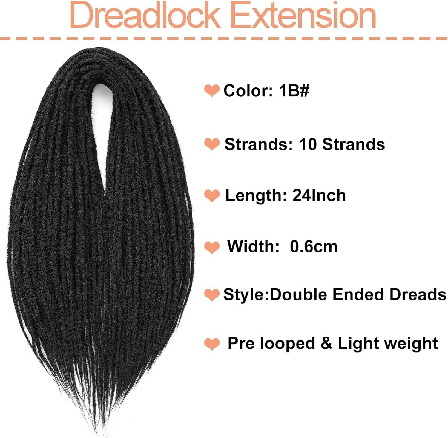 image:imageExtensions dreadlocks synthtiques noires 457 cm x 06 cm 20 brins faites la main style reggae crochets pour femmes et hommes1B