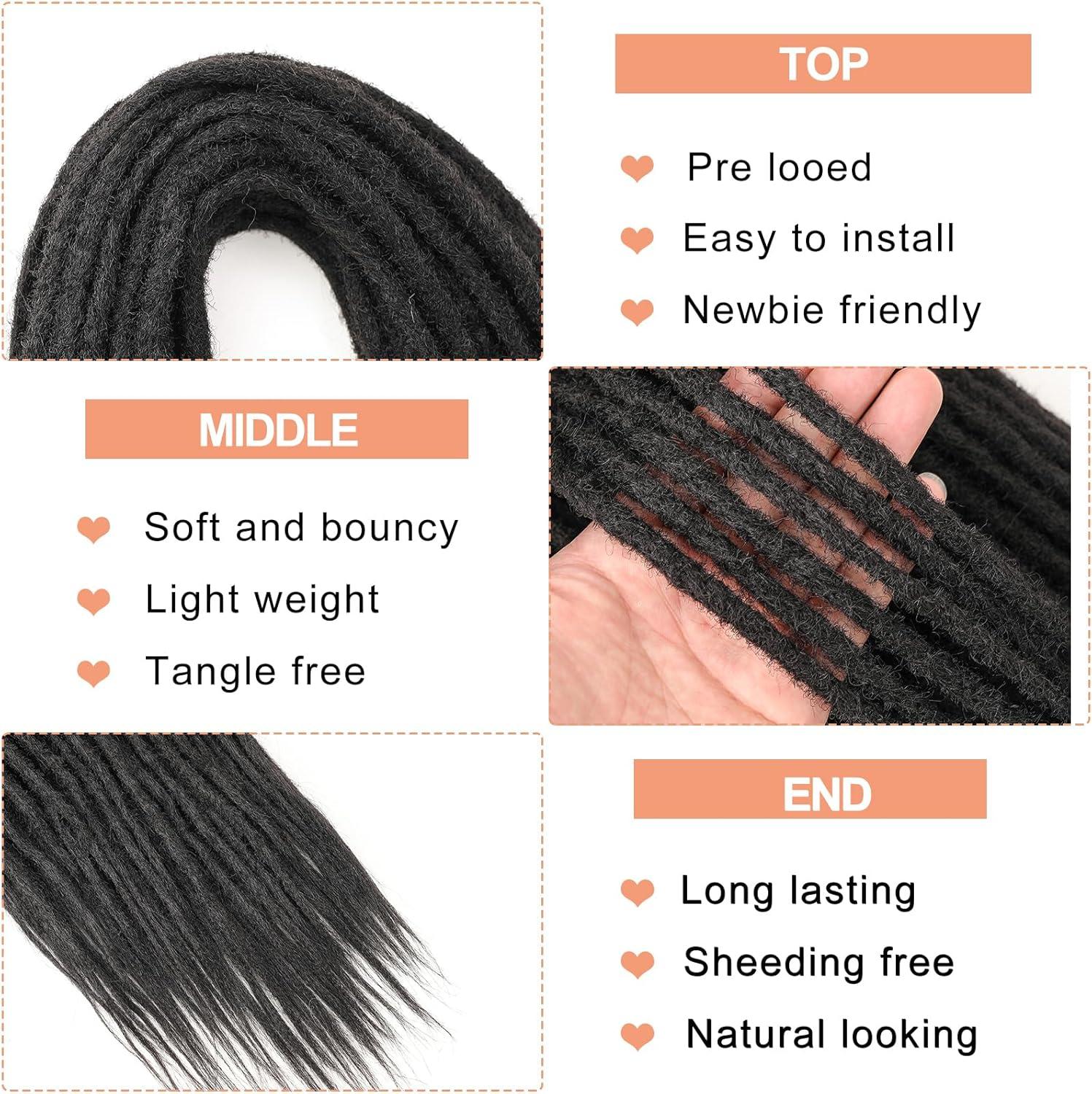image:imageExtensions dreadlocks synthtiques noires 457 cm x 06 cm 20 brins faites la main style reggae crochets pour femmes et hommes1B