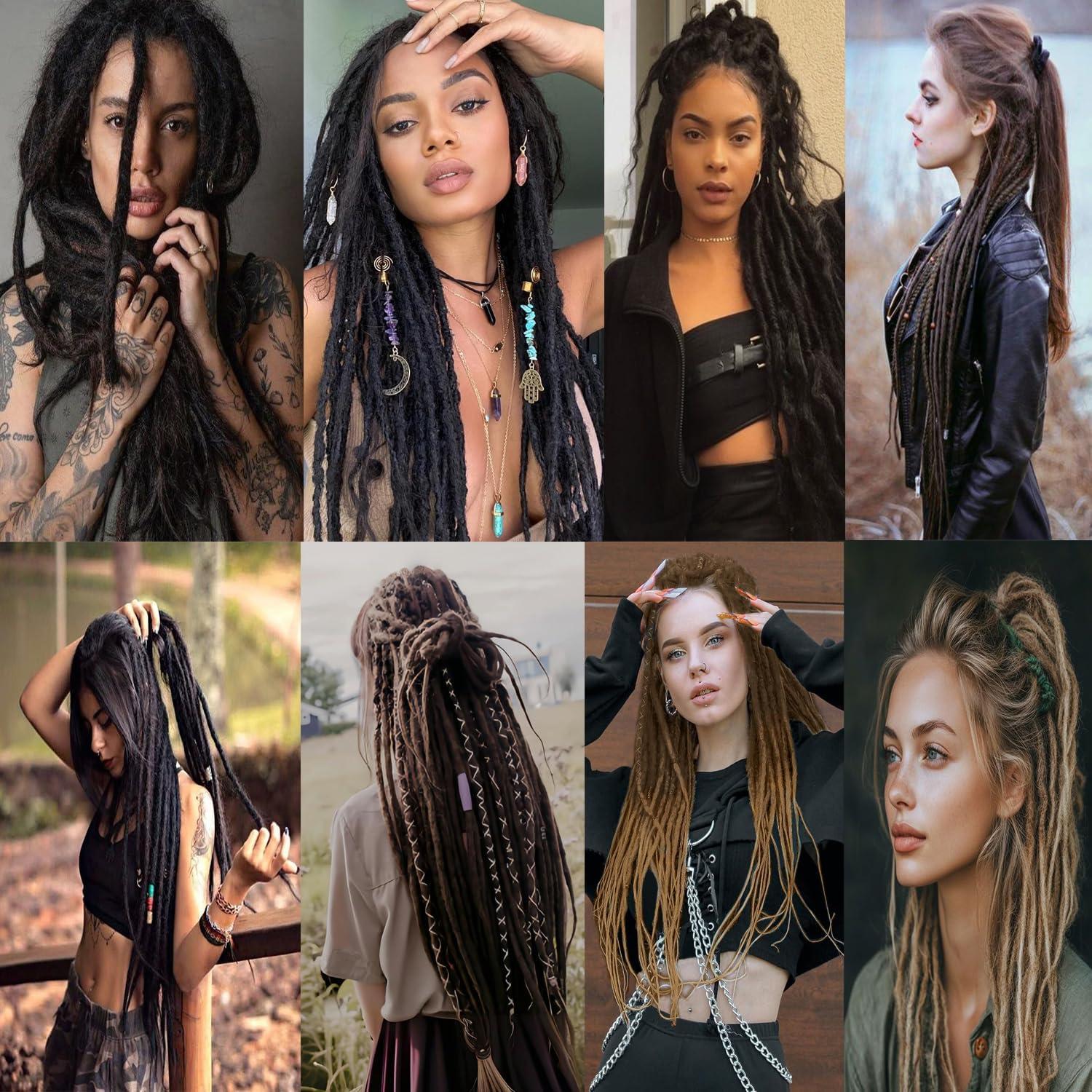 image:imageExtensions dreadlocks synthtiques noires 457 cm x 06 cm 20 brins faites la main style reggae crochets pour femmes et hommes350