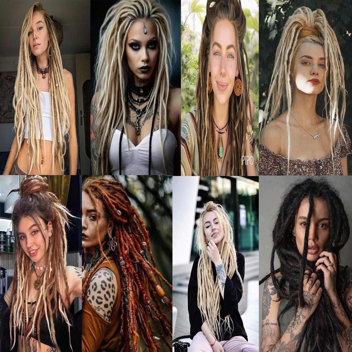image:imageExtensions dreadlocks synthtiques noires 457 cm x 06 cm 20 brins faites la main style reggae crochets pour femmes et hommes350