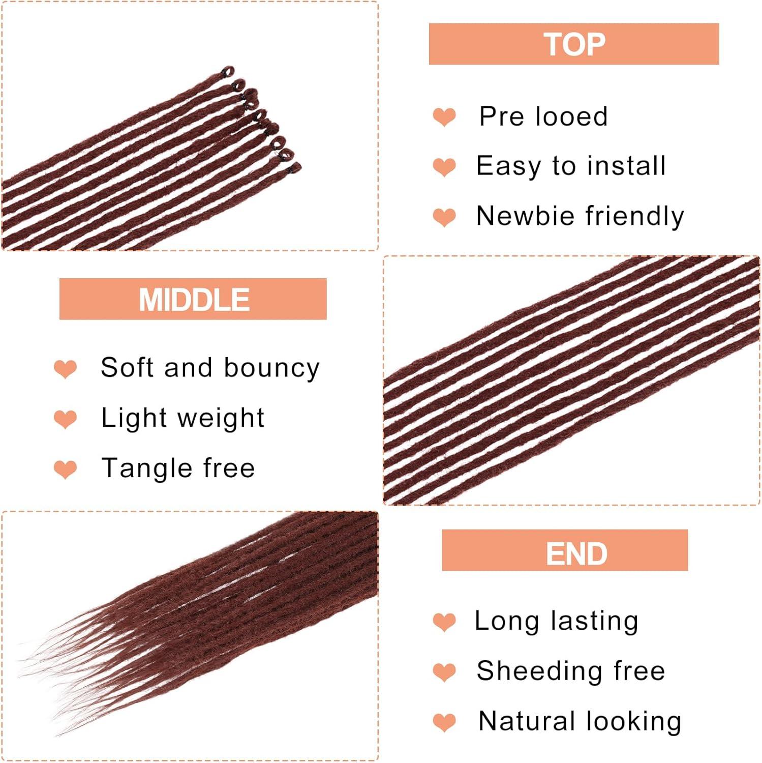 image:imageExtensions dreadlocks synthtiques noires 457 cm x 06 cm 20 brins faites la main style reggae crochets pour femmes et hommes350
