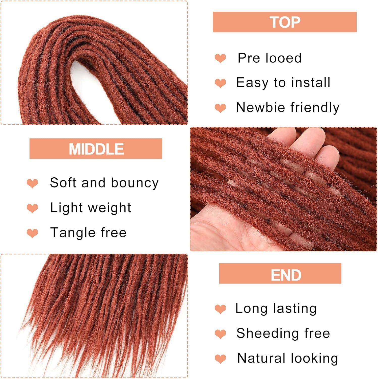 image:imageExtensions dreadlocks synthtiques noires 457 cm x 06 cm 20 brins faites la main style reggae crochets pour femmes et hommes350