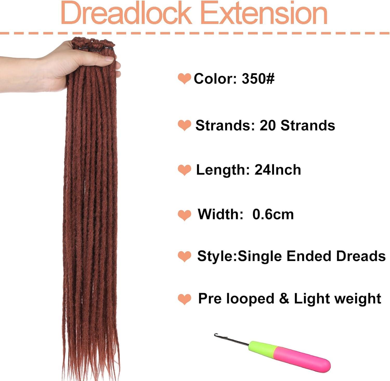 image:imageExtensions dreadlocks synthtiques noires 457 cm x 06 cm 20 brins faites la main style reggae crochets pour femmes et hommes350