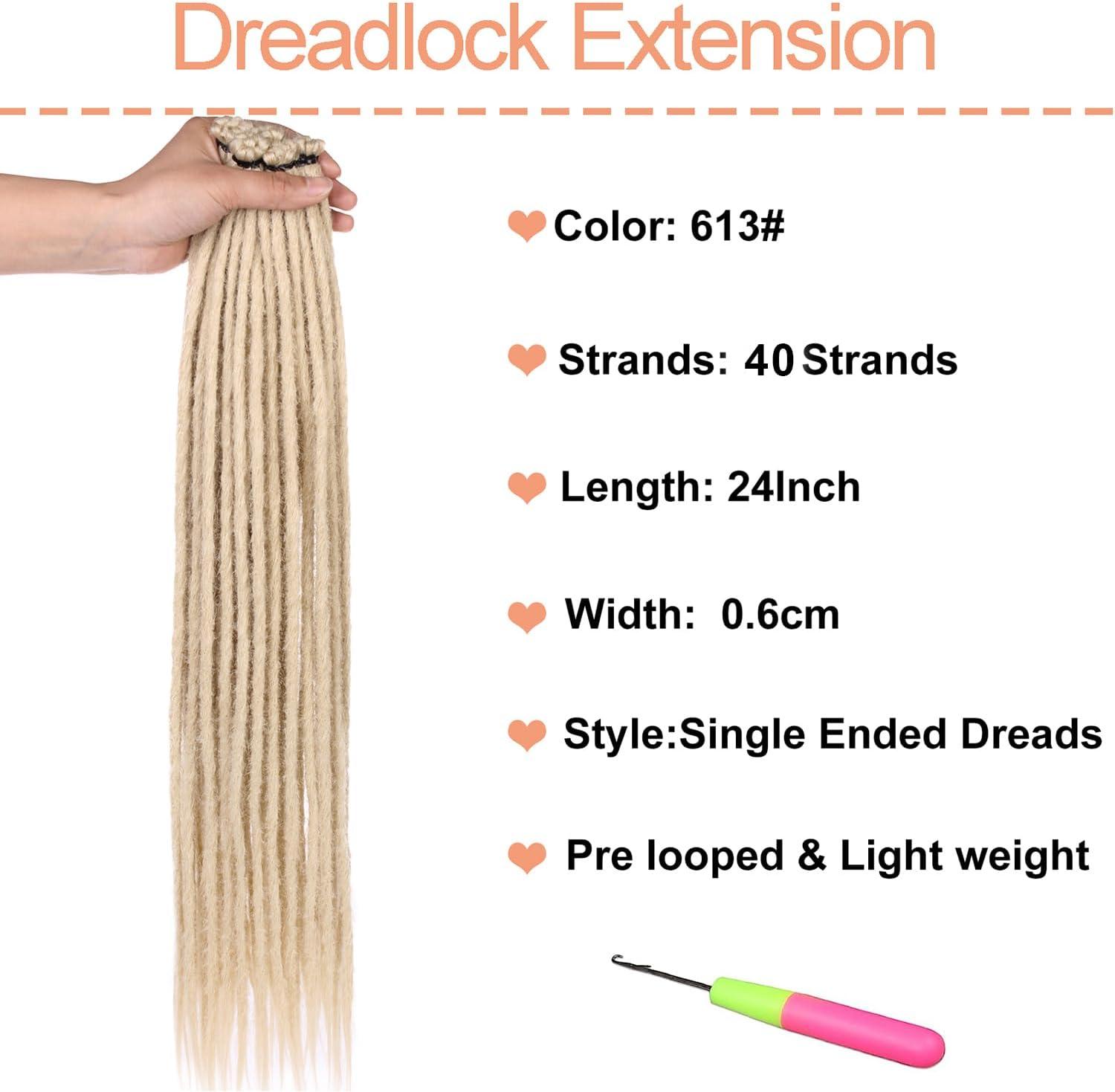 image:imageExtensions dreadlocks synthtiques noires 457 cm x 06 cm 20 brins faites la main style reggae crochets pour femmes et hommes613