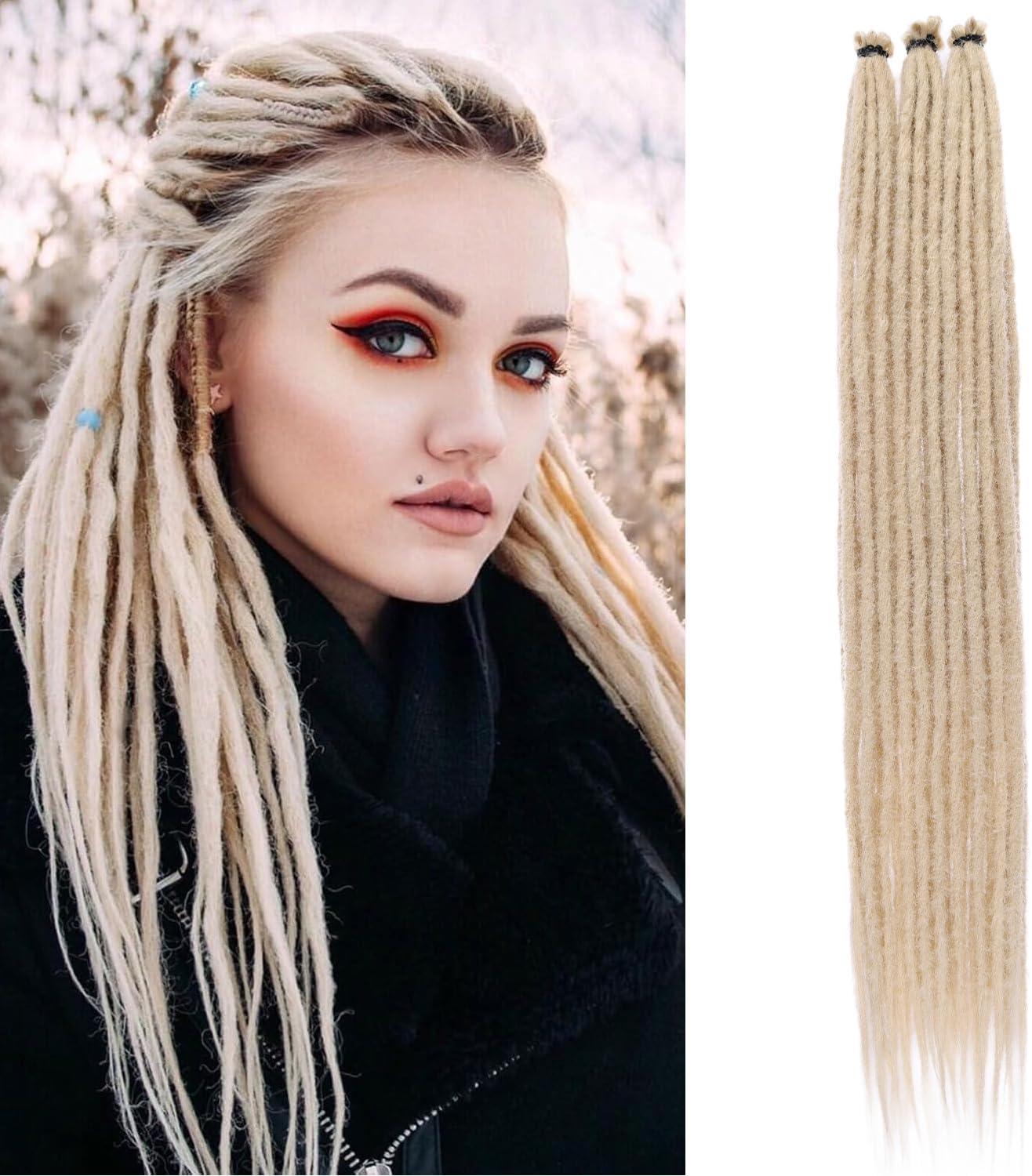 image:imageExtensions dreadlocks synthtiques noires 457 cm x 06 cm 20 brins faites la main style reggae crochets pour femmes et hommes613
