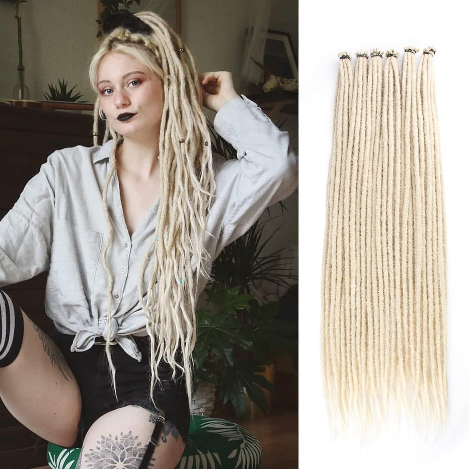 image:imageExtensions dreadlocks synthtiques noires 457 cm x 06 cm 20 brins faites la main style reggae crochets pour femmes et hommes613