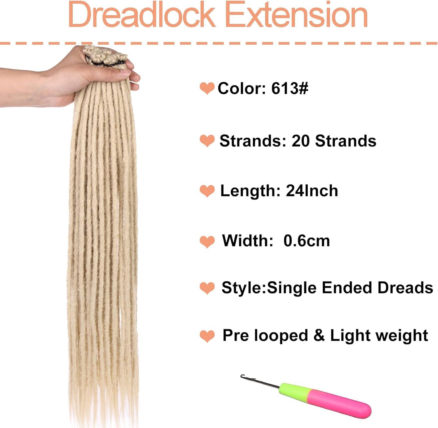 image:imageExtensions dreadlocks synthtiques noires 457 cm x 06 cm 20 brins faites la main style reggae crochets pour femmes et hommes613