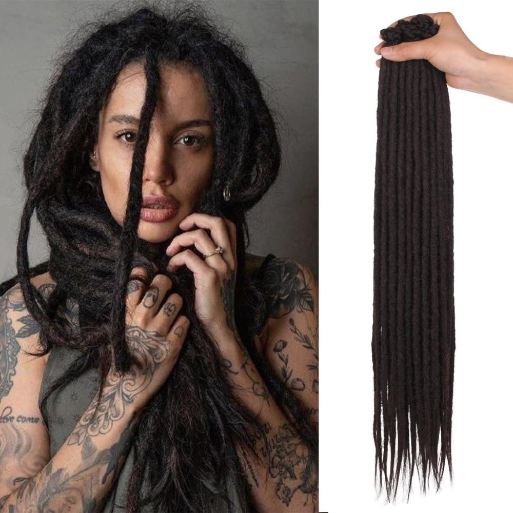 image:imageExtensions dreadlocks synthtiques noires 457 cm x 06 cm 20 brins faites la main style reggae crochets pour femmes et hommes4