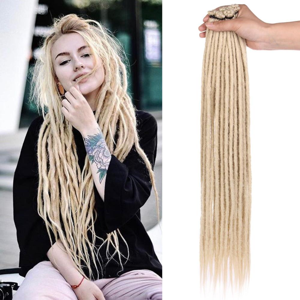 image:imageExtensions dreadlocks synthtiques noires 457 cm x 06 cm 20 brins faites la main style reggae crochets pour femmes et hommes613
