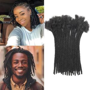 12 Inch Dreadlock Extensions Synthetic Hair 30Strands 0.8 Width Handmade Dreads Hair Extensions Reggae Braids Locs Synthetic Hippie Single Ended Dreads for Women/Men/Kids (1B/613, 12inch)(1B)