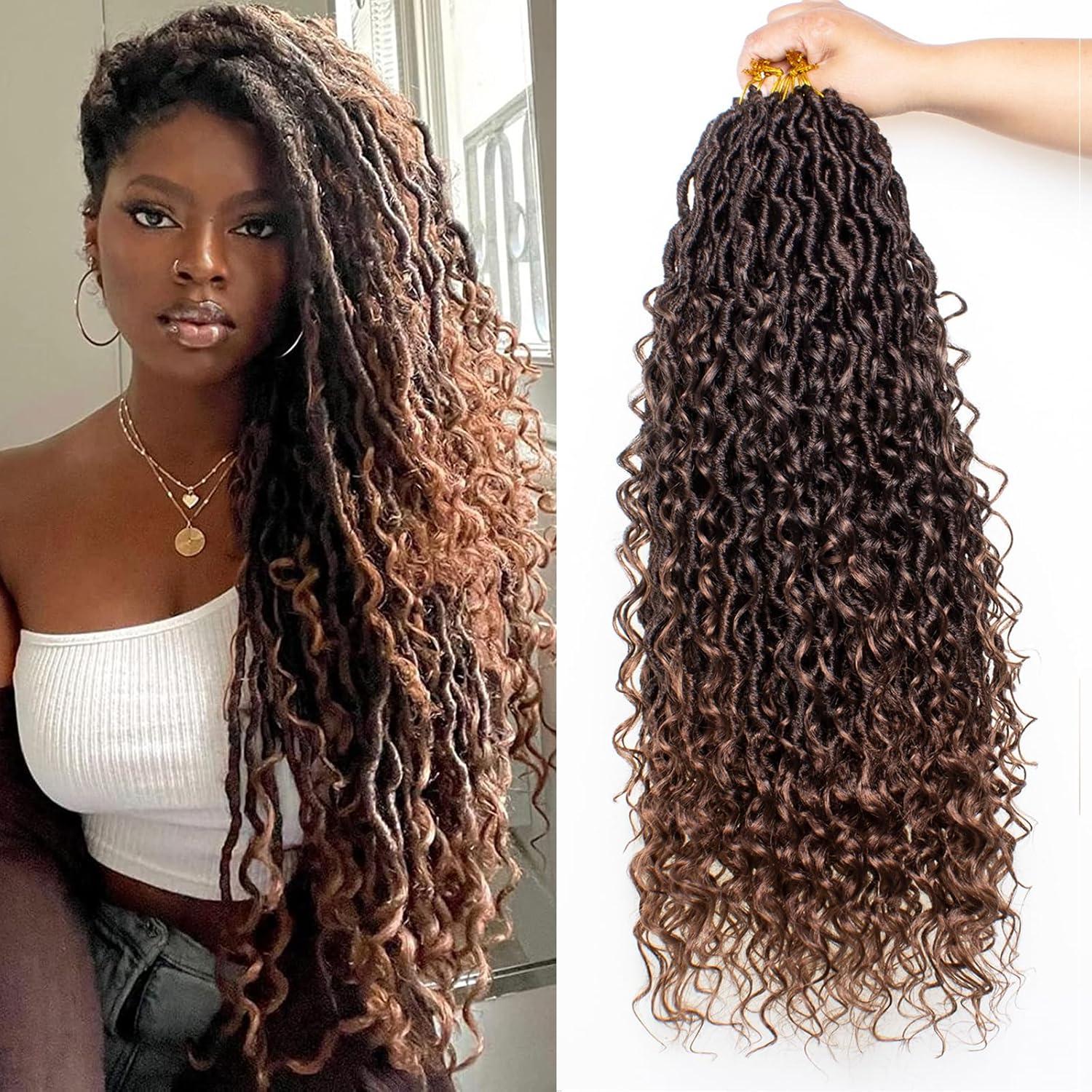 image:image14 Inch 8 Packs Ombre River Goddess Faux Locs Crochet Hair Wavy With Curly Ends Prelooped River Locs Synthetic Crochet Braiding Faux Locs Hair Extensions 14StrandsPack T30T30