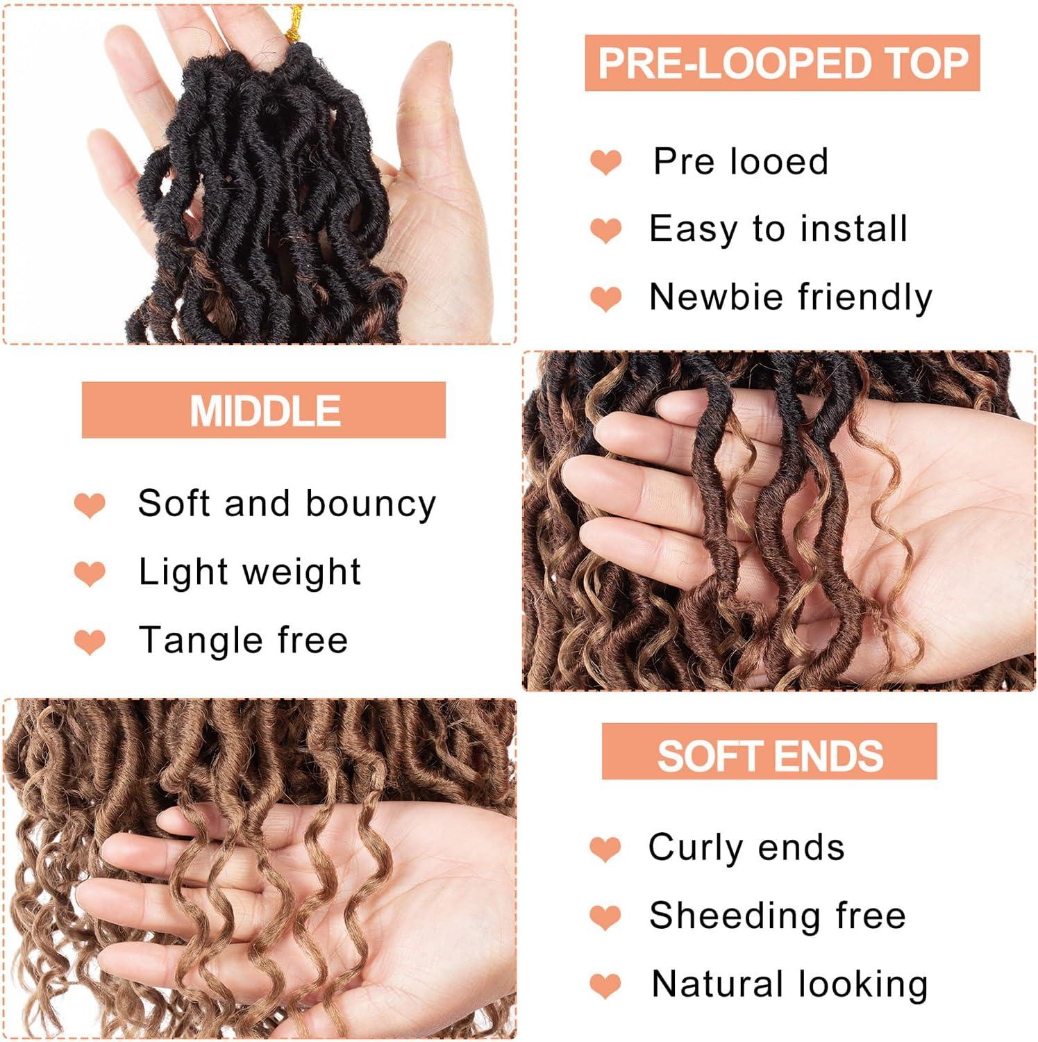 image:image14 Inch 8 Packs Ombre River Goddess Faux Locs Crochet Hair Wavy With Curly Ends Prelooped River Locs Synthetic Crochet Braiding Faux Locs Hair Extensions 14StrandsPack T301B3027