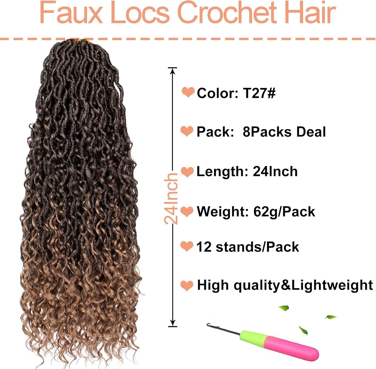 image:image14 Inch 8 Packs Ombre River Goddess Faux Locs Crochet Hair Wavy With Curly Ends Prelooped River Locs Synthetic Crochet Braiding Faux Locs Hair Extensions 14StrandsPack T30T27