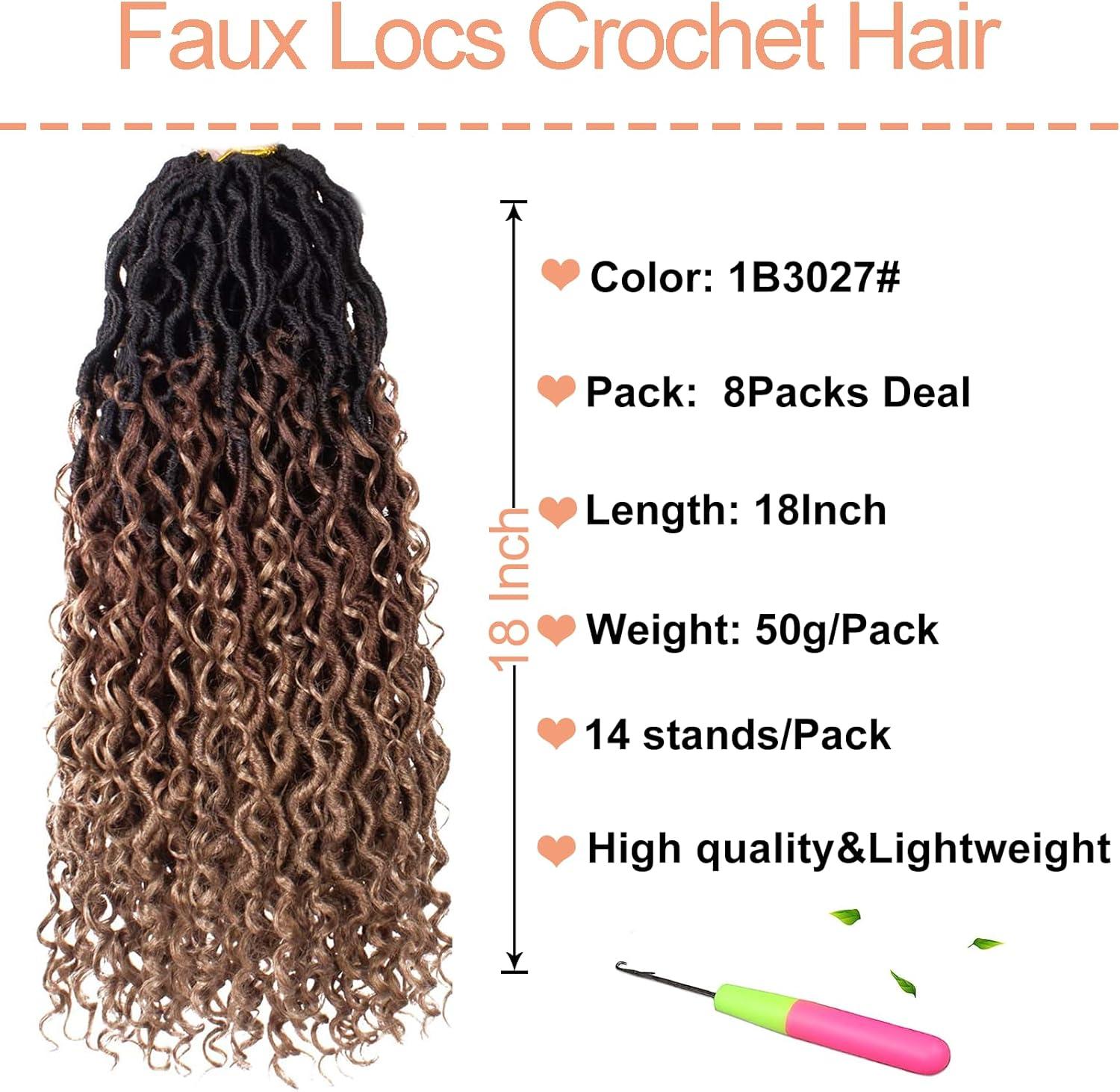 image:image14 Inch 8 Packs Ombre River Goddess Faux Locs Crochet Hair Wavy With Curly Ends Prelooped River Locs Synthetic Crochet Braiding Faux Locs Hair Extensions 14StrandsPack T301B3027