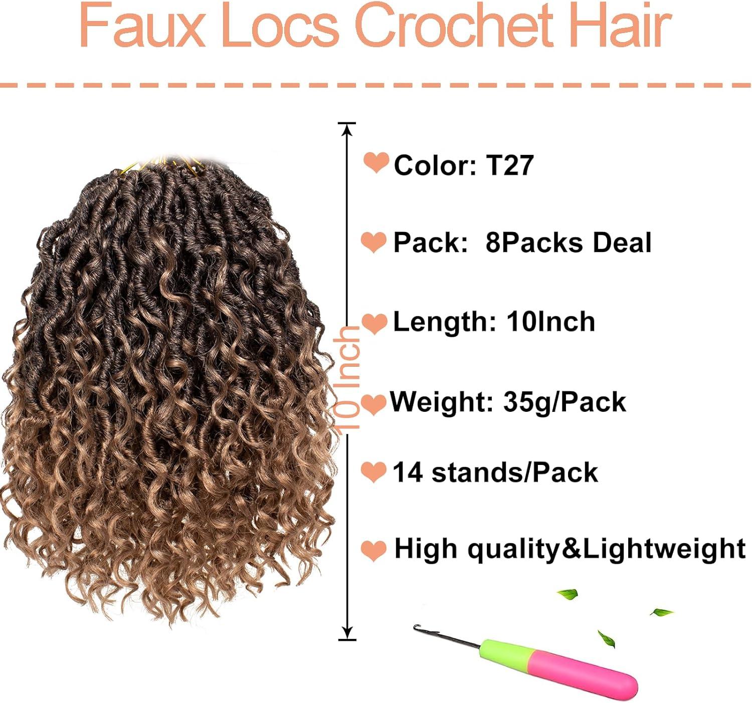 image:image14 Inch 8 Packs Ombre River Goddess Faux Locs Crochet Hair Wavy With Curly Ends Prelooped River Locs Synthetic Crochet Braiding Faux Locs Hair Extensions 14StrandsPack T30T27