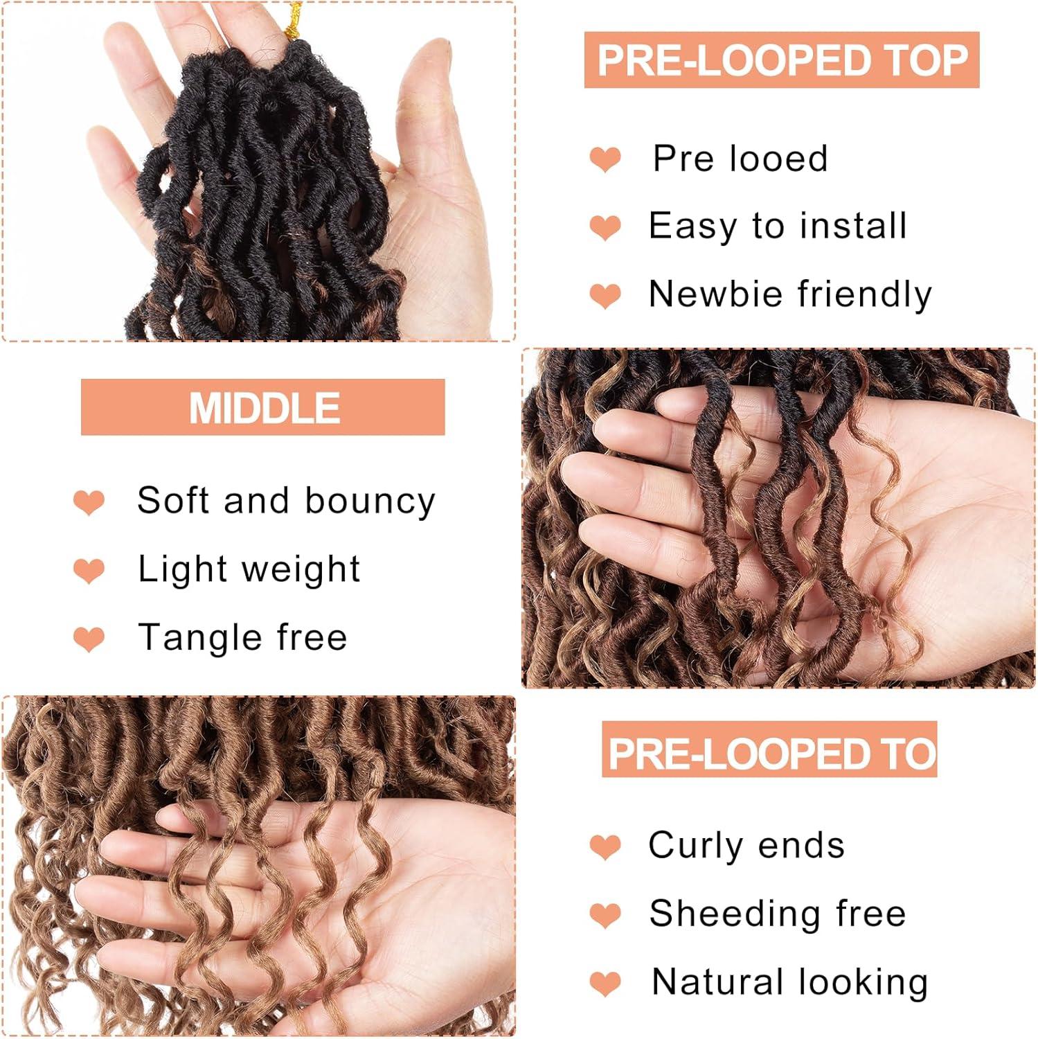 image:image14 Inch 8 Packs Ombre River Goddess Faux Locs Crochet Hair Wavy With Curly Ends Prelooped River Locs Synthetic Crochet Braiding Faux Locs Hair Extensions 14StrandsPack T301B3027