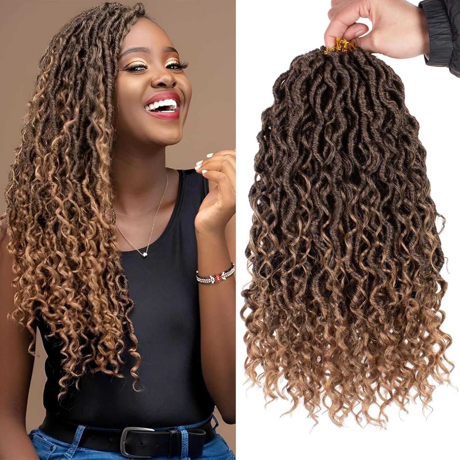 image:image14 Inch 8 Packs Ombre River Goddess Faux Locs Crochet Hair Wavy With Curly Ends Prelooped River Locs Synthetic Crochet Braiding Faux Locs Hair Extensions 14StrandsPack T30T27