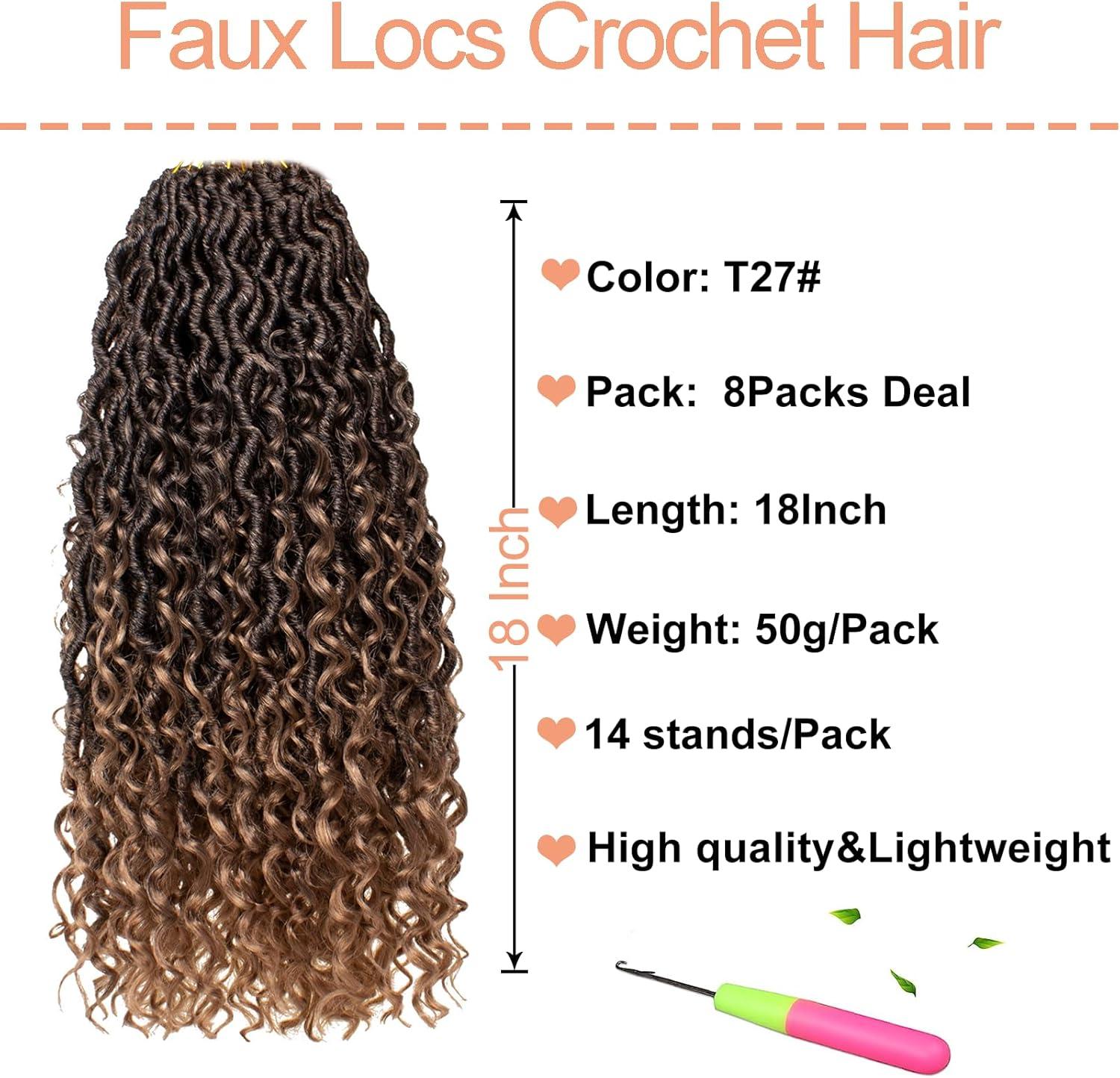 image:image14 Inch 8 Packs Ombre River Goddess Faux Locs Crochet Hair Wavy With Curly Ends Prelooped River Locs Synthetic Crochet Braiding Faux Locs Hair Extensions 14StrandsPack T30T27