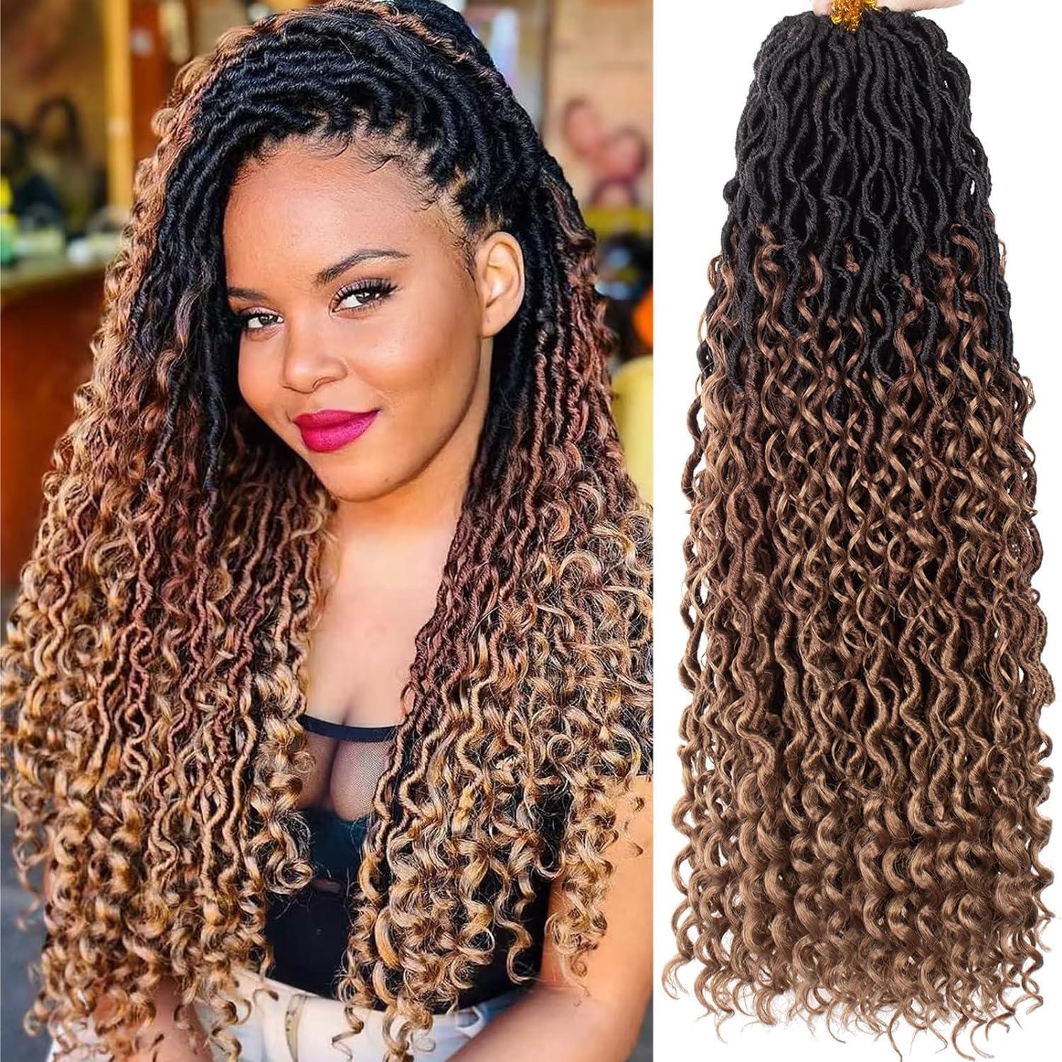 image:image14 Inch 8 Packs Ombre River Goddess Faux Locs Crochet Hair Wavy With Curly Ends Prelooped River Locs Synthetic Crochet Braiding Faux Locs Hair Extensions 14StrandsPack T301B3027