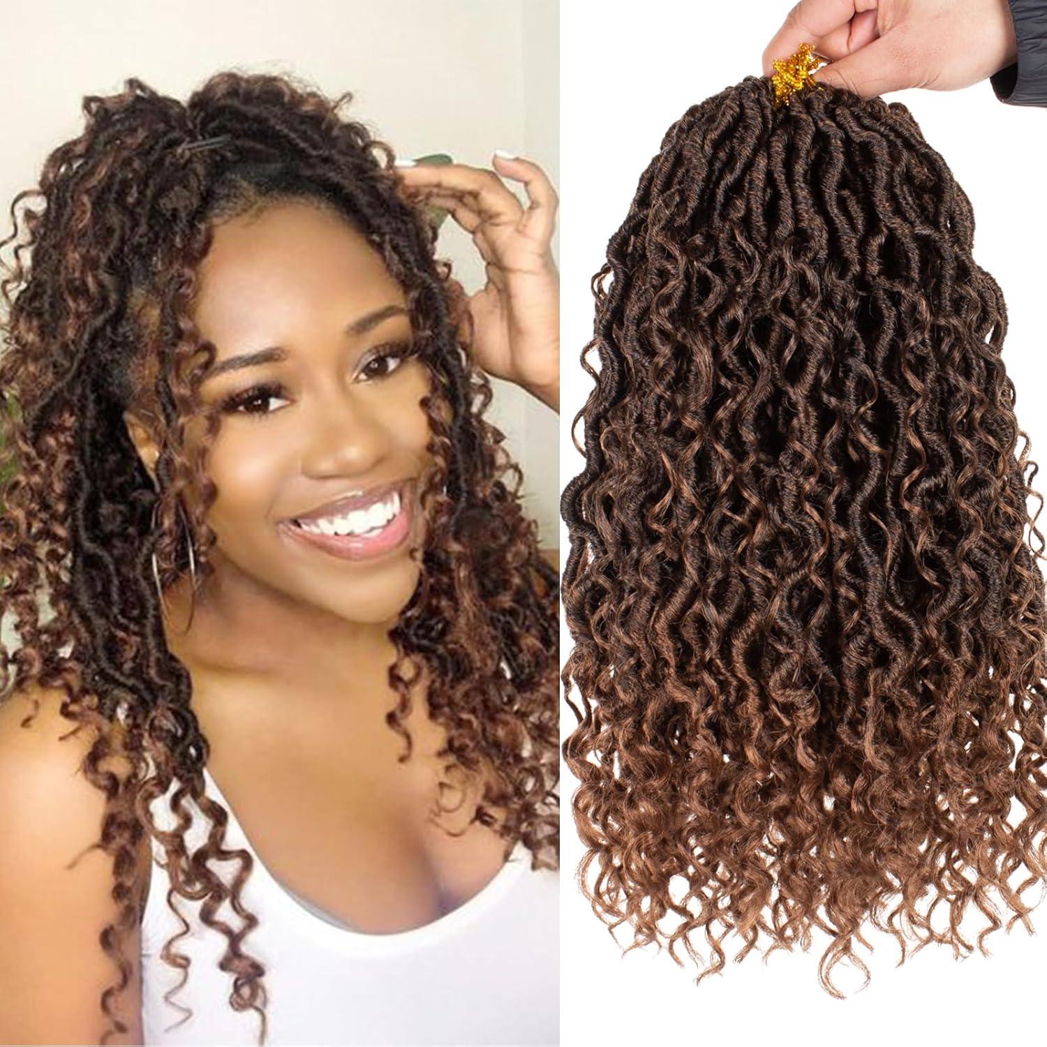 image:image14 Inch 8 Packs Ombre River Goddess Faux Locs Crochet Hair Wavy With Curly Ends Prelooped River Locs Synthetic Crochet Braiding Faux Locs Hair Extensions 14StrandsPack T30T30