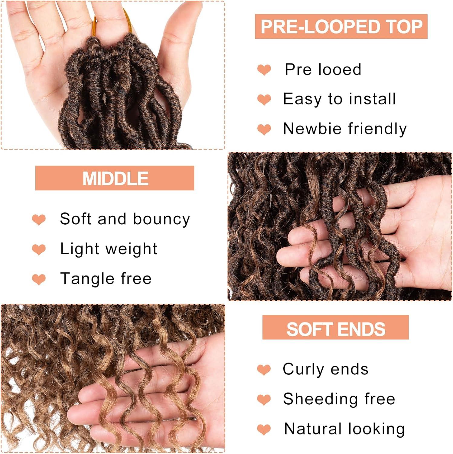 image:image14 Inch 8 Packs Ombre River Goddess Faux Locs Crochet Hair Wavy With Curly Ends Prelooped River Locs Synthetic Crochet Braiding Faux Locs Hair Extensions 14StrandsPack T30T30