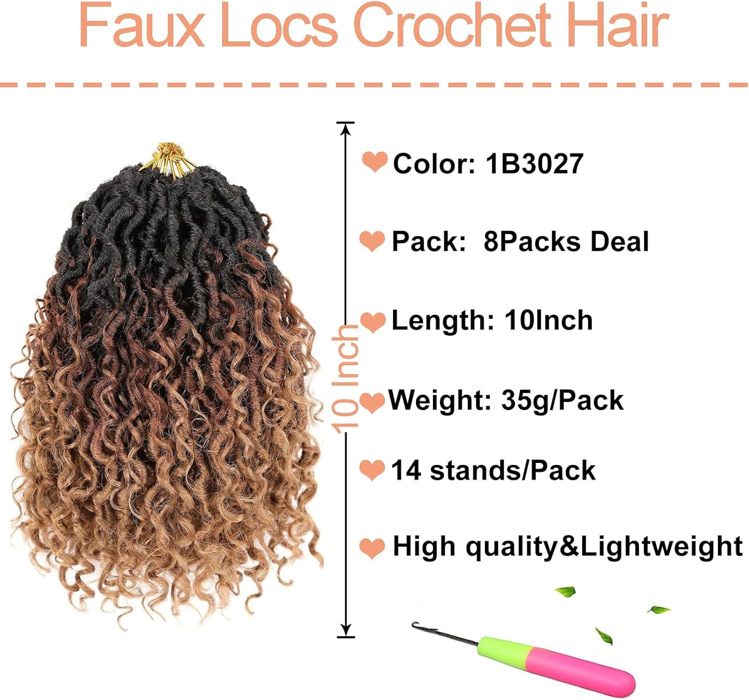 image:image14 Inch 8 Packs Ombre River Goddess Faux Locs Crochet Hair Wavy With Curly Ends Prelooped River Locs Synthetic Crochet Braiding Faux Locs Hair Extensions 14StrandsPack T301B3027