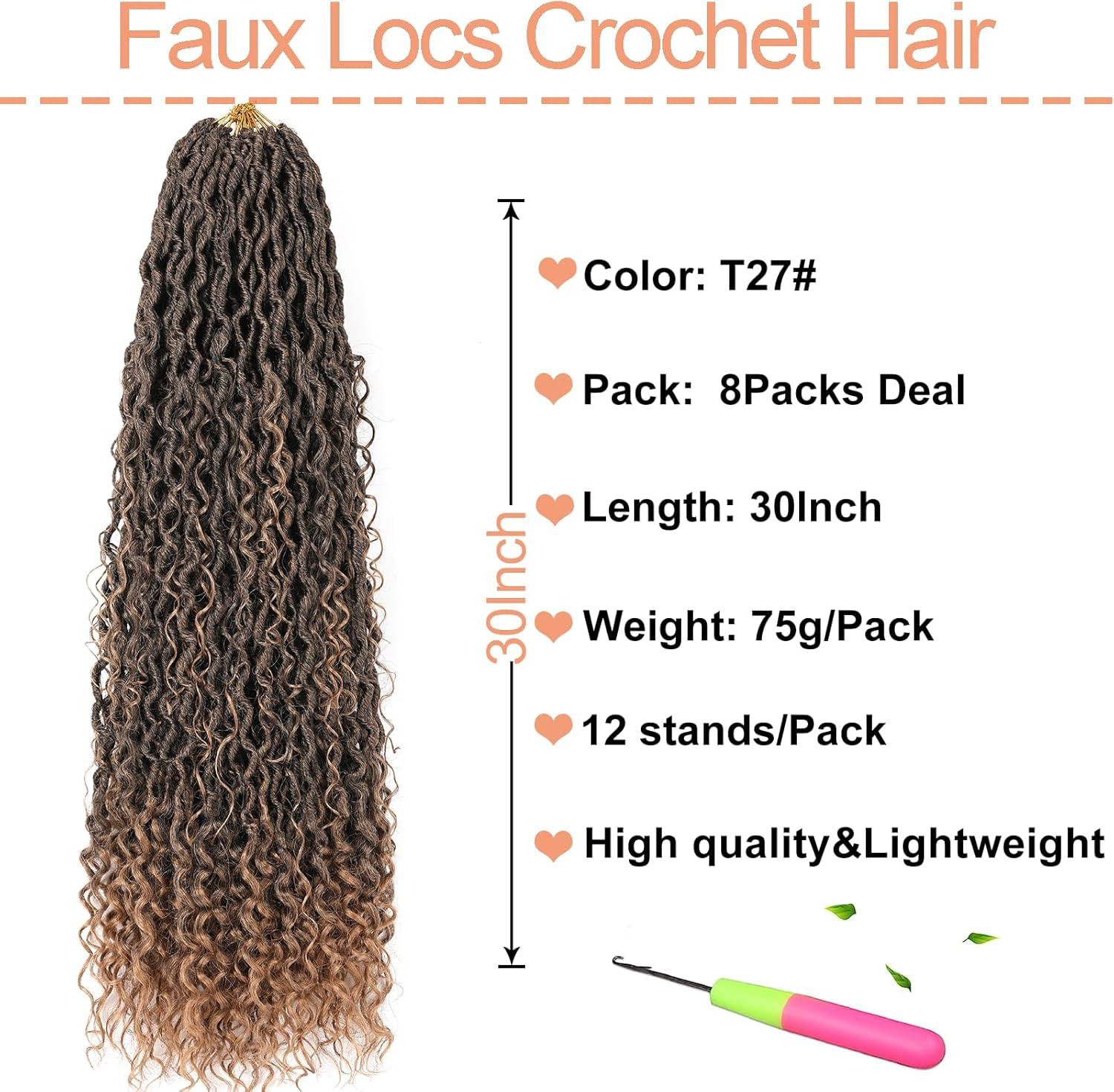 image:image14 Inch 8 Packs Ombre River Goddess Faux Locs Crochet Hair Wavy With Curly Ends Prelooped River Locs Synthetic Crochet Braiding Faux Locs Hair Extensions 14StrandsPack T30T27