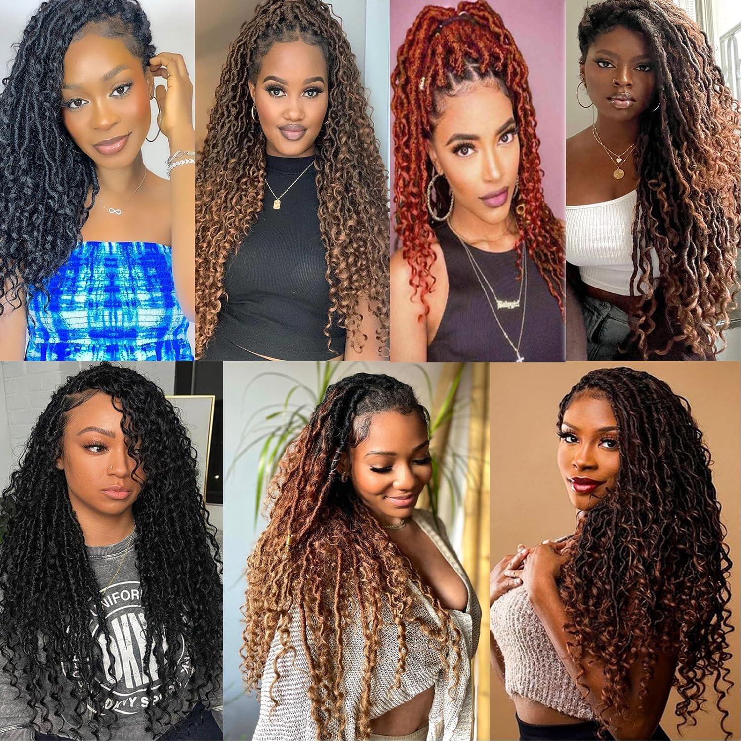 image:image14 Inch 8 Packs Ombre River Goddess Faux Locs Crochet Hair Wavy With Curly Ends Prelooped River Locs Synthetic Crochet Braiding Faux Locs Hair Extensions 14StrandsPack T301B3027