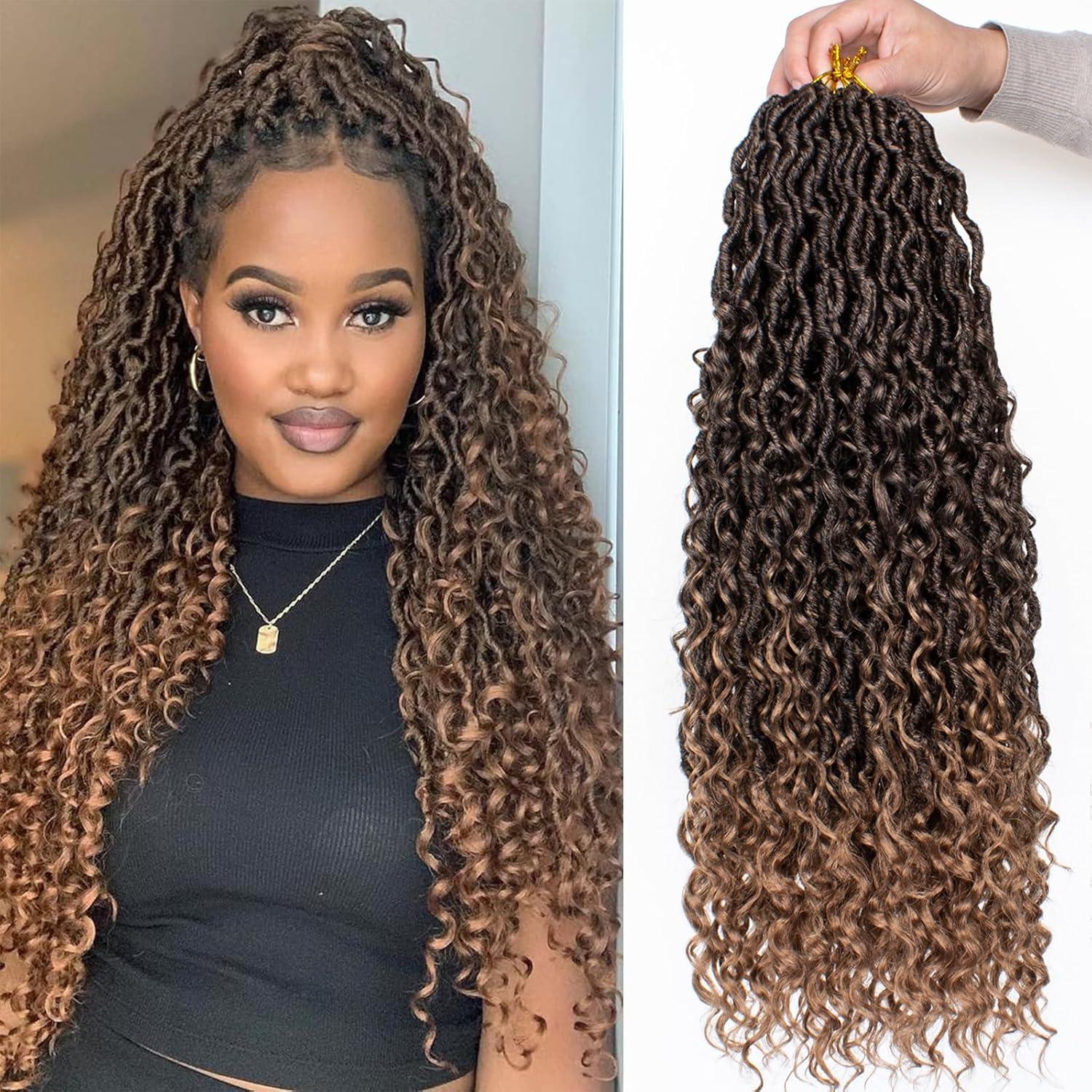 image:image14 Inch 8 Packs Ombre River Goddess Faux Locs Crochet Hair Wavy With Curly Ends Prelooped River Locs Synthetic Crochet Braiding Faux Locs Hair Extensions 14StrandsPack T30T27