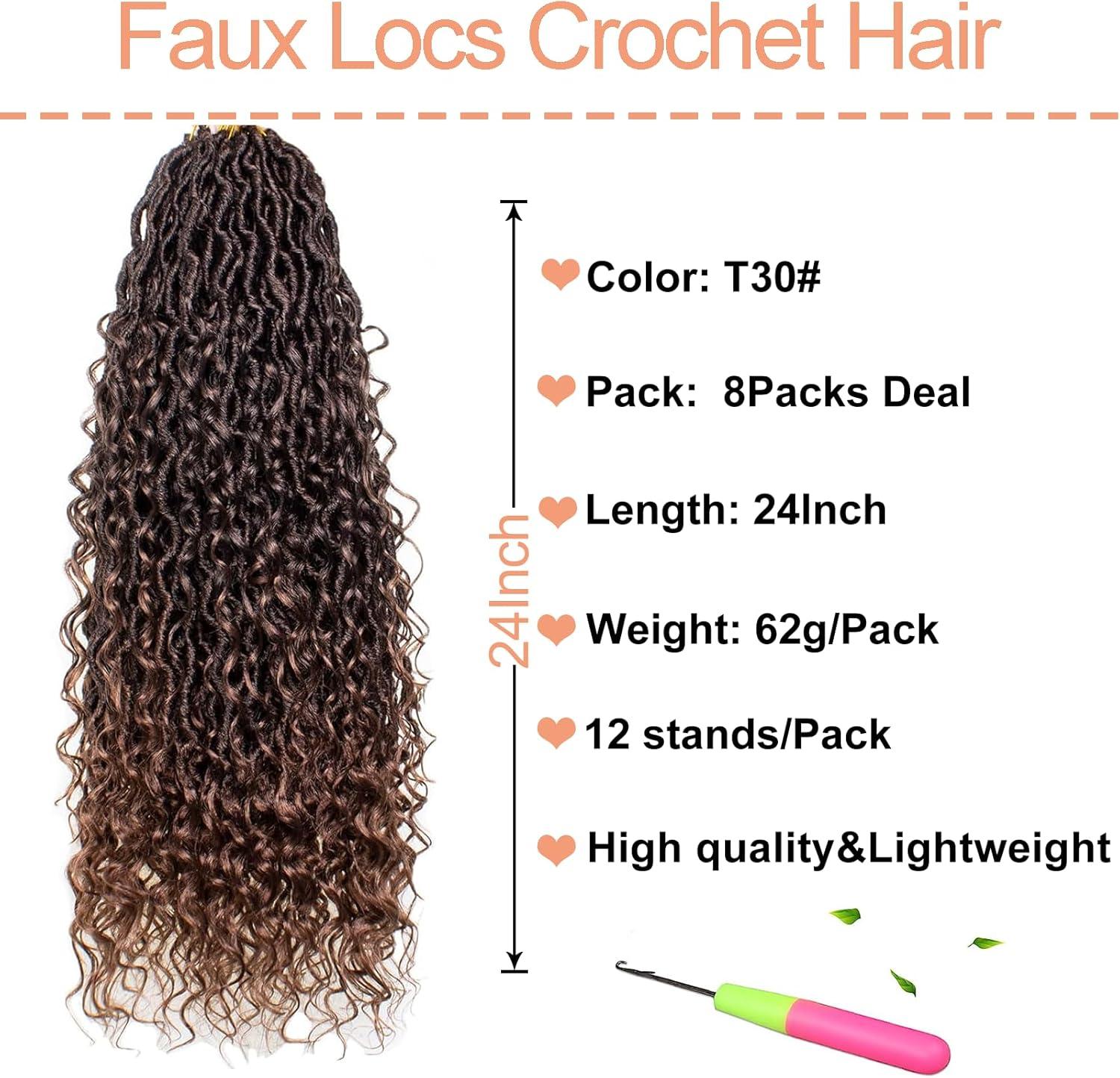 image:image14 Inch 8 Packs Ombre River Goddess Faux Locs Crochet Hair Wavy With Curly Ends Prelooped River Locs Synthetic Crochet Braiding Faux Locs Hair Extensions 14StrandsPack T30T30