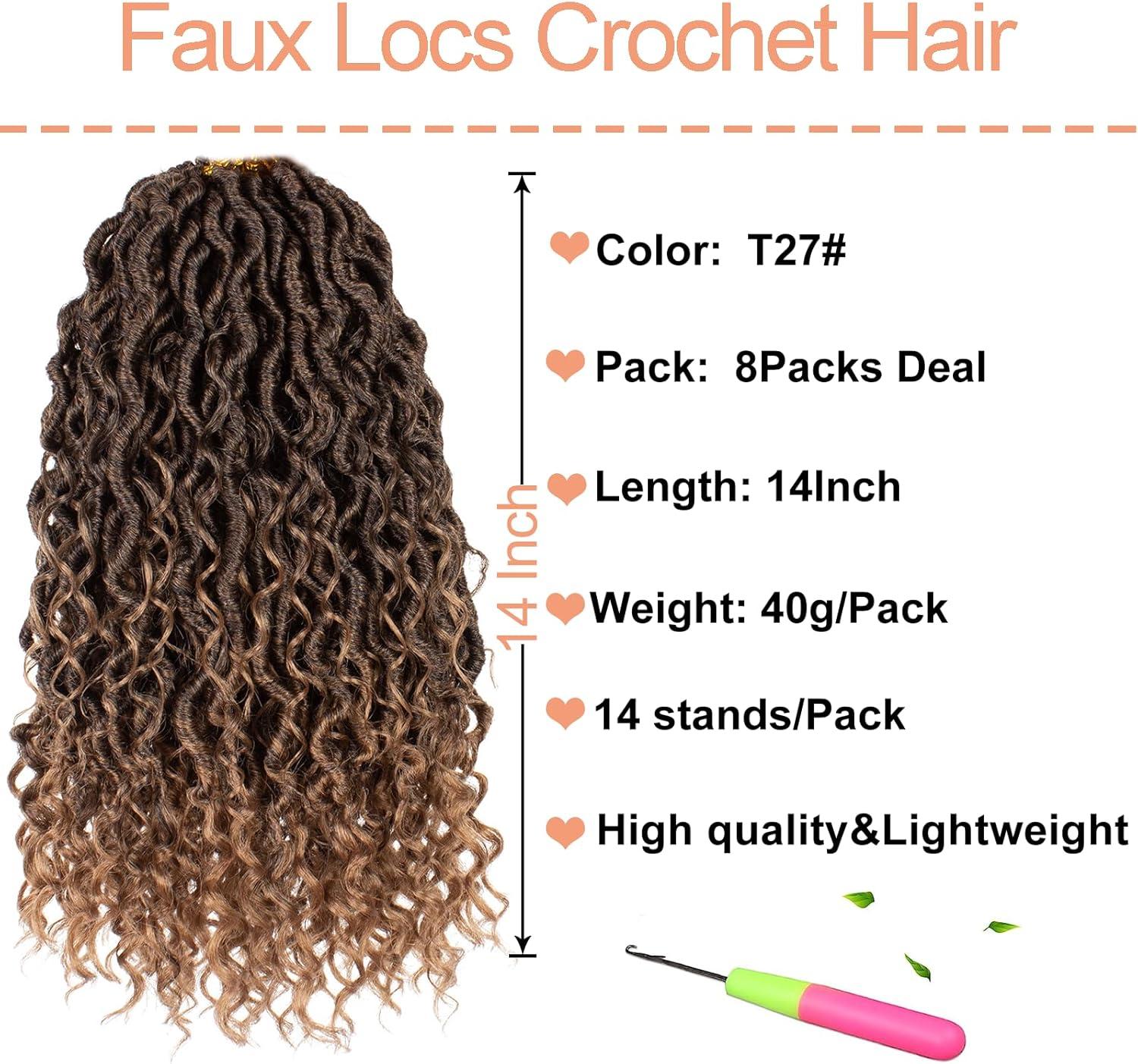 image:image14 Inch 8 Packs Ombre River Goddess Faux Locs Crochet Hair Wavy With Curly Ends Prelooped River Locs Synthetic Crochet Braiding Faux Locs Hair Extensions 14StrandsPack T30T27