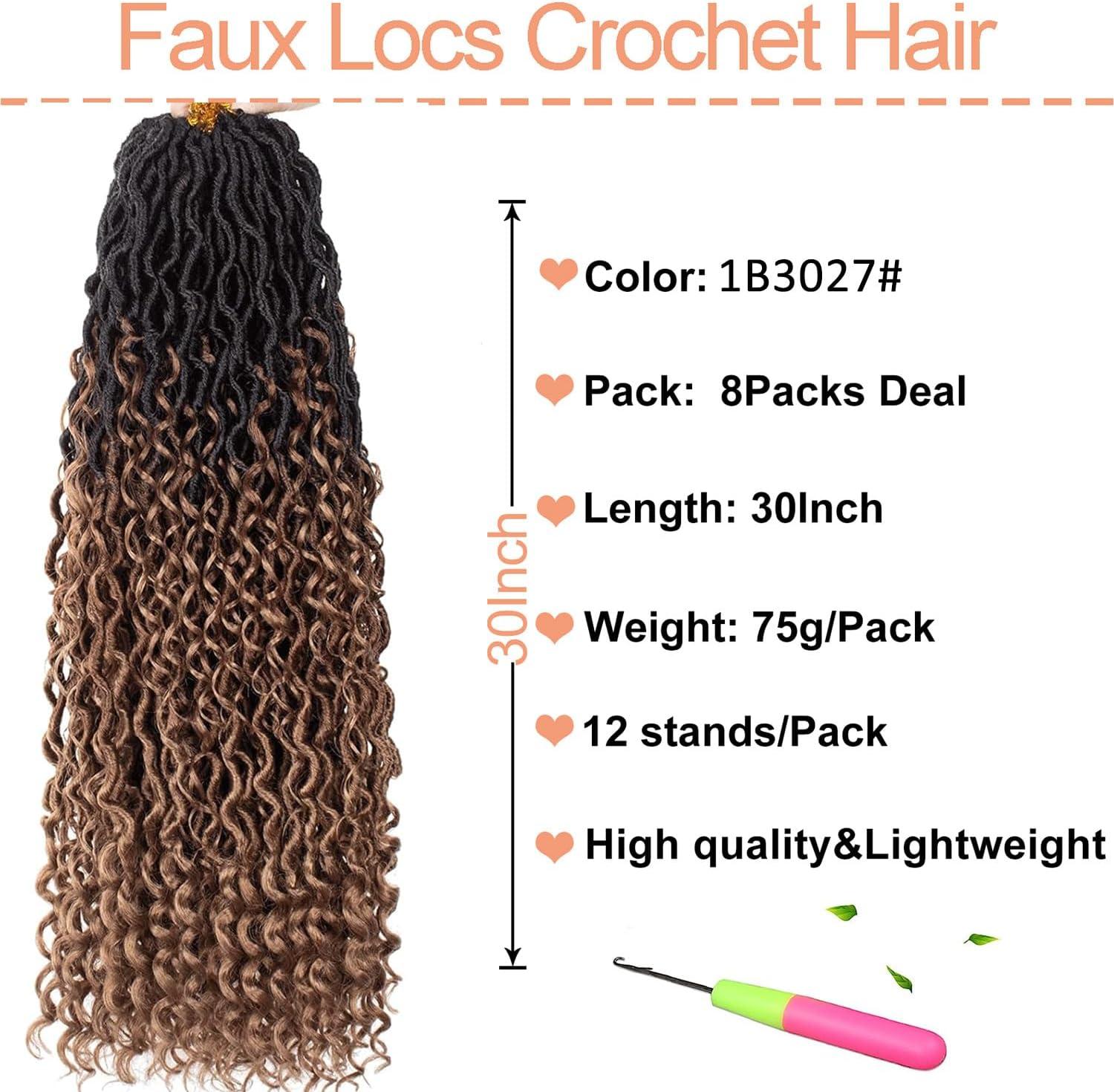 image:image14 Inch 8 Packs Ombre River Goddess Faux Locs Crochet Hair Wavy With Curly Ends Prelooped River Locs Synthetic Crochet Braiding Faux Locs Hair Extensions 14StrandsPack T301B3027