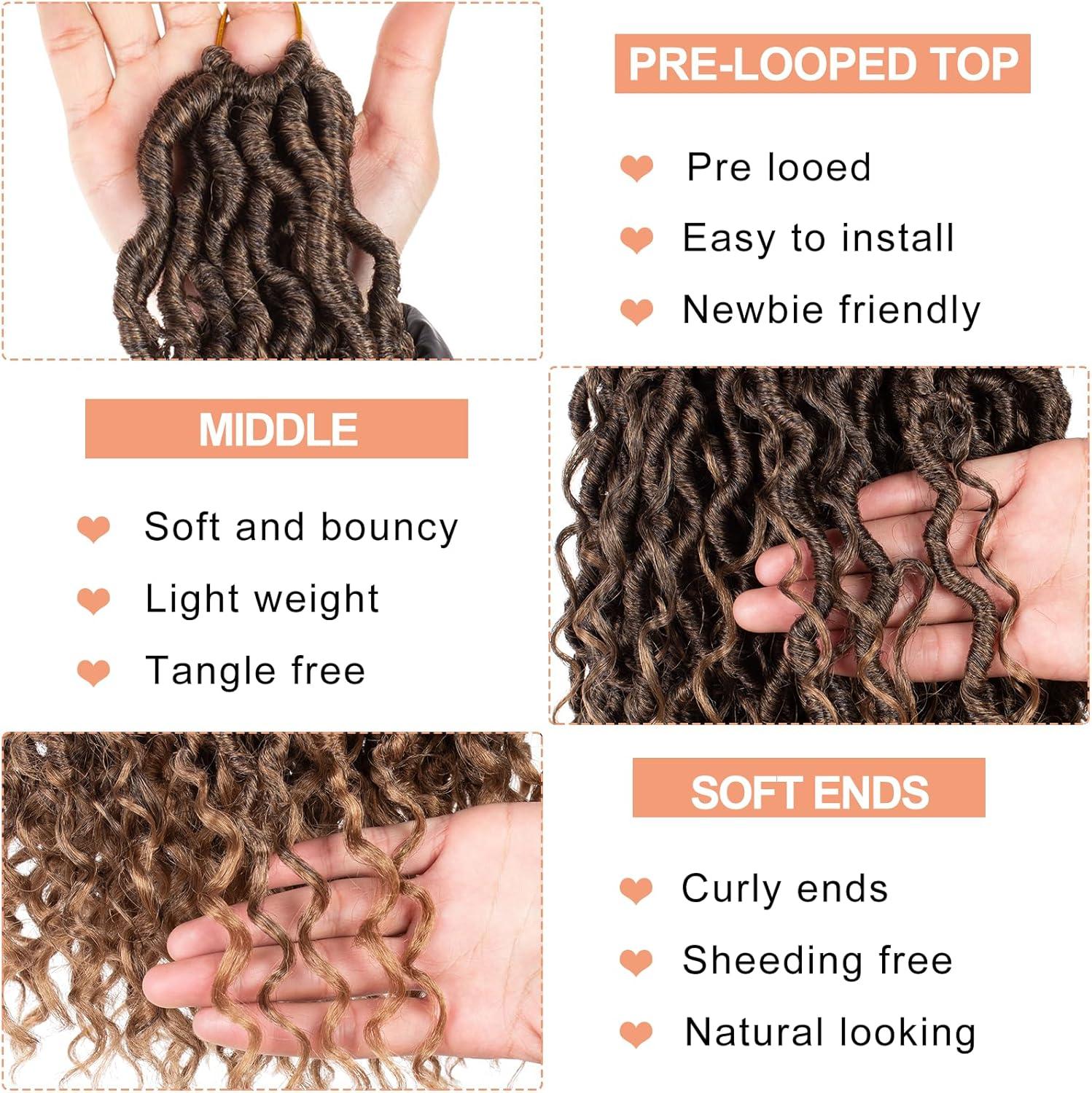 image:image14 Inch 8 Packs Ombre River Goddess Faux Locs Crochet Hair Wavy With Curly Ends Prelooped River Locs Synthetic Crochet Braiding Faux Locs Hair Extensions 14StrandsPack T30T27
