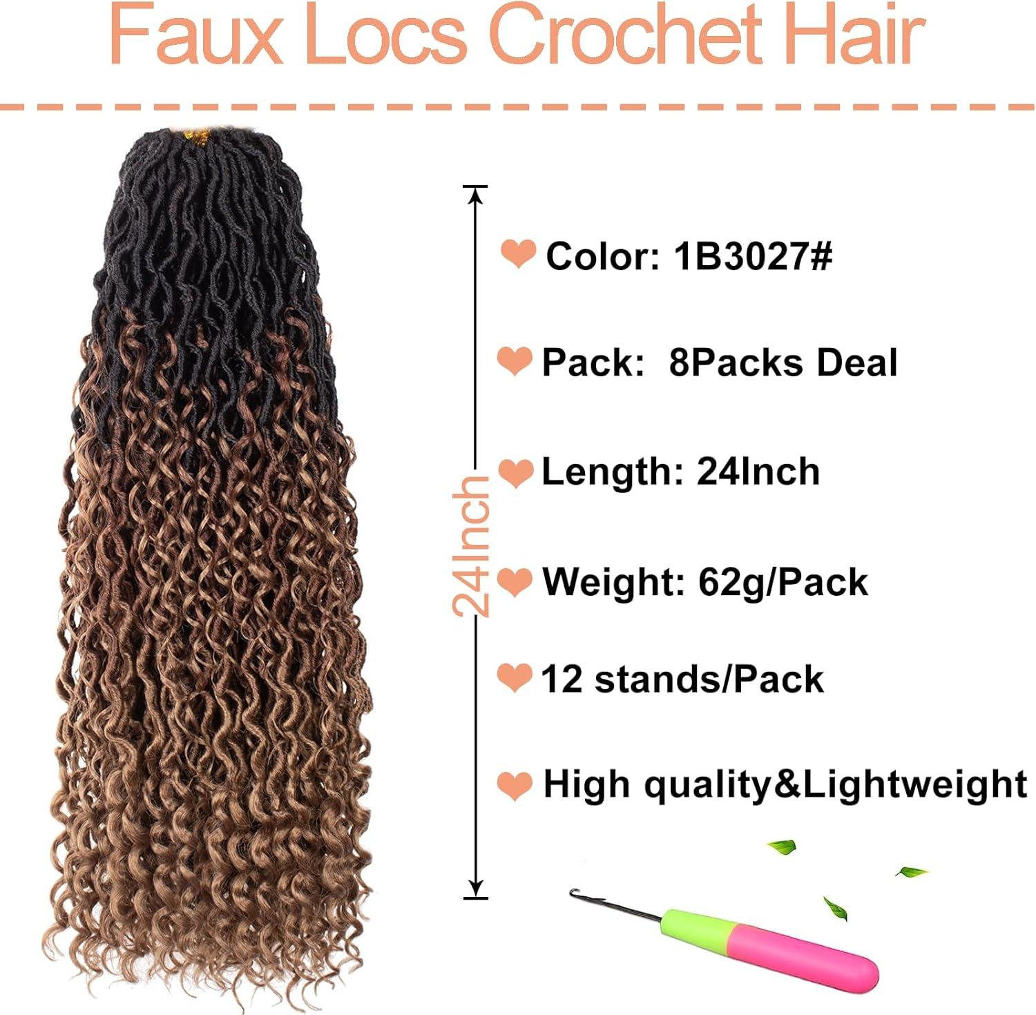 image:image14 Inch 8 Packs Ombre River Goddess Faux Locs Crochet Hair Wavy With Curly Ends Prelooped River Locs Synthetic Crochet Braiding Faux Locs Hair Extensions 14StrandsPack T301B3027