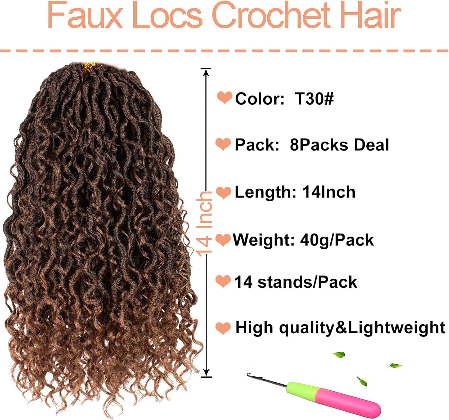 image:image14 Inch 8 Packs Ombre River Goddess Faux Locs Crochet Hair Wavy With Curly Ends Prelooped River Locs Synthetic Crochet Braiding Faux Locs Hair Extensions 14StrandsPack T30T30