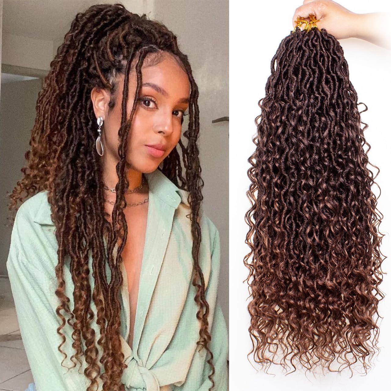 image:image14 Inch 8 Packs Ombre River Goddess Faux Locs Crochet Hair Wavy With Curly Ends Prelooped River Locs Synthetic Crochet Braiding Faux Locs Hair Extensions 14StrandsPack T30T30
