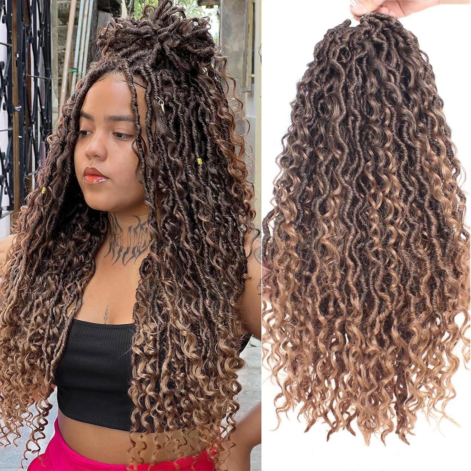 image:image14 Inch 8 Packs Ombre River Goddess Faux Locs Crochet Hair Wavy With Curly Ends Prelooped River Locs Synthetic Crochet Braiding Faux Locs Hair Extensions 14StrandsPack T30T27