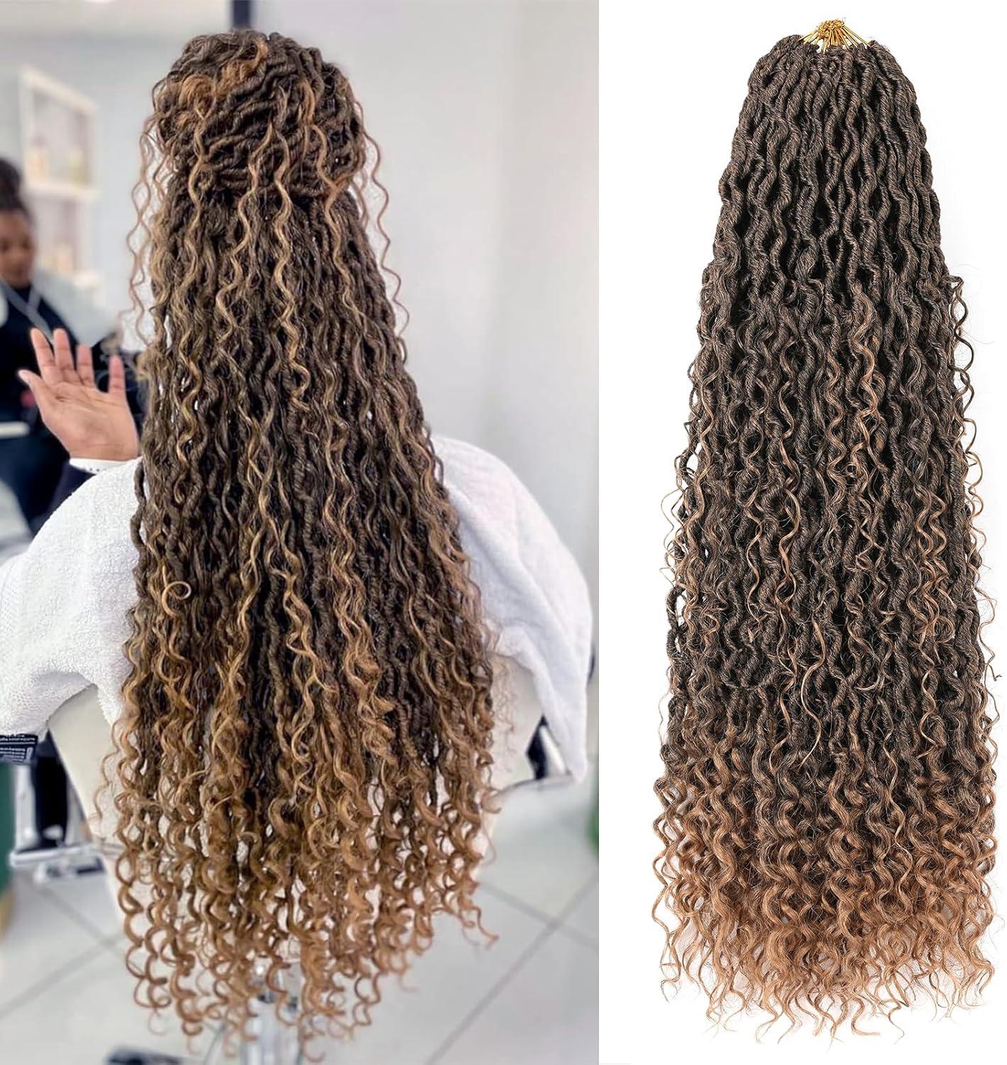 image:image14 Inch 8 Packs Ombre River Goddess Faux Locs Crochet Hair Wavy With Curly Ends Prelooped River Locs Synthetic Crochet Braiding Faux Locs Hair Extensions 14StrandsPack T30T27
