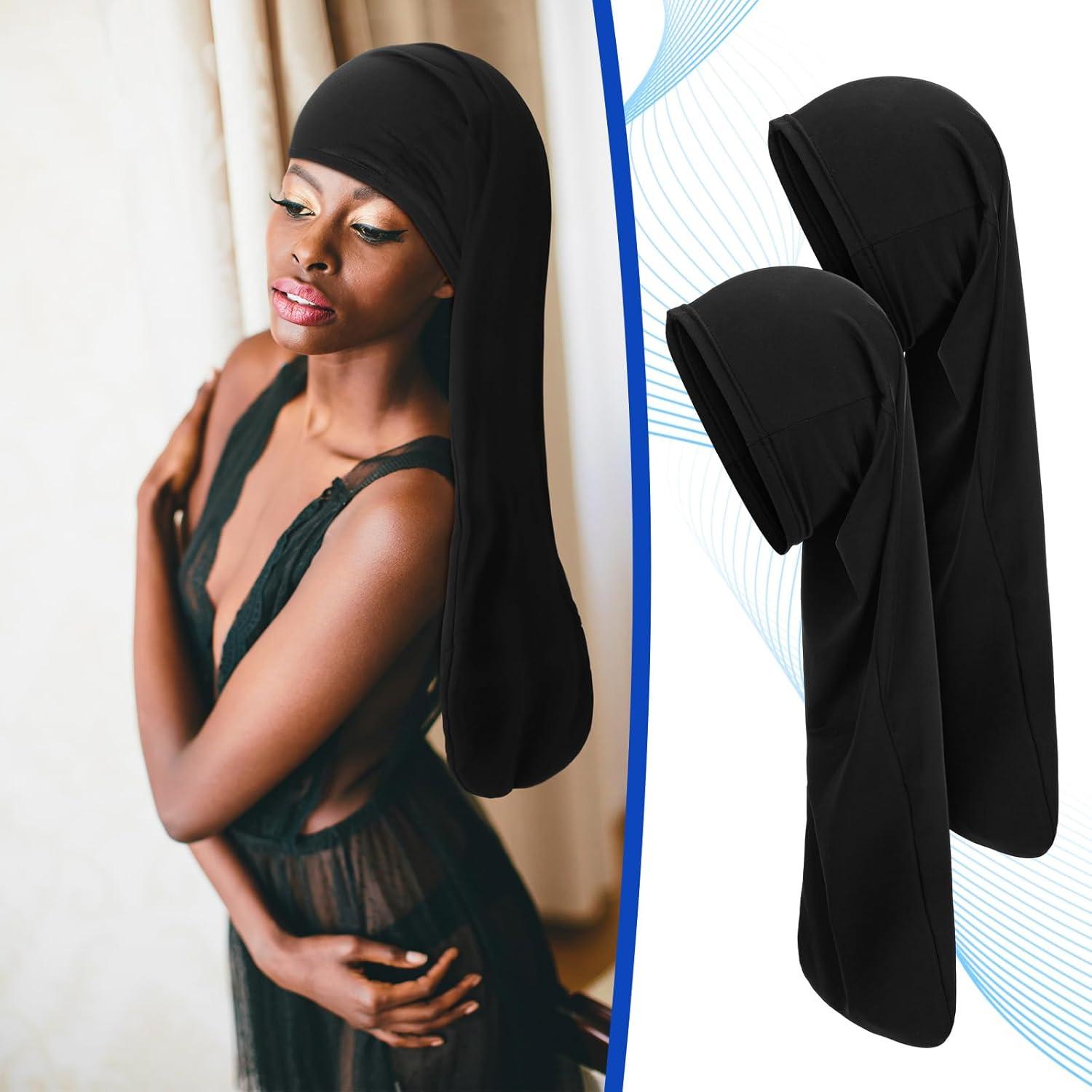 image:imageLot de 2 bonnets de dreadlocks Jumbo noirs pour dreadlocks Accessoires de cheveux pour homme et femmeNoir