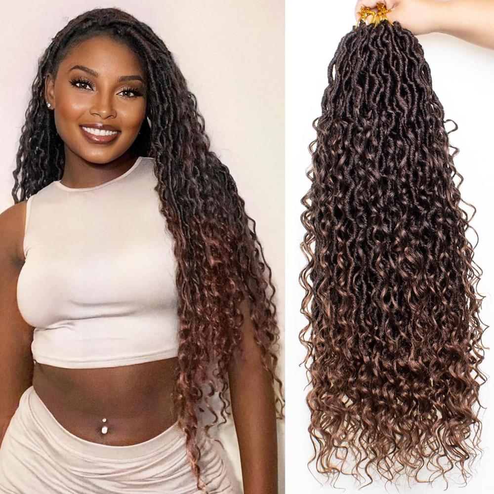 image:image14 Inch 8 Packs Ombre River Goddess Faux Locs Crochet Hair Wavy With Curly Ends Prelooped River Locs Synthetic Crochet Braiding Faux Locs Hair Extensions 14StrandsPack T301B 27 613 T30 T27 T3027 T350 T27613 TBUG TGREY 27613 350