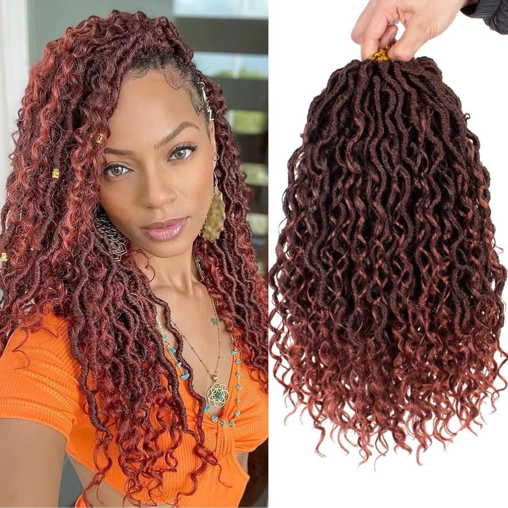 image:image14 Inch 8 Packs Ombre River Goddess Faux Locs Crochet Hair Wavy With Curly Ends Prelooped River Locs Synthetic Crochet Braiding Faux Locs Hair Extensions 14StrandsPack T30T350