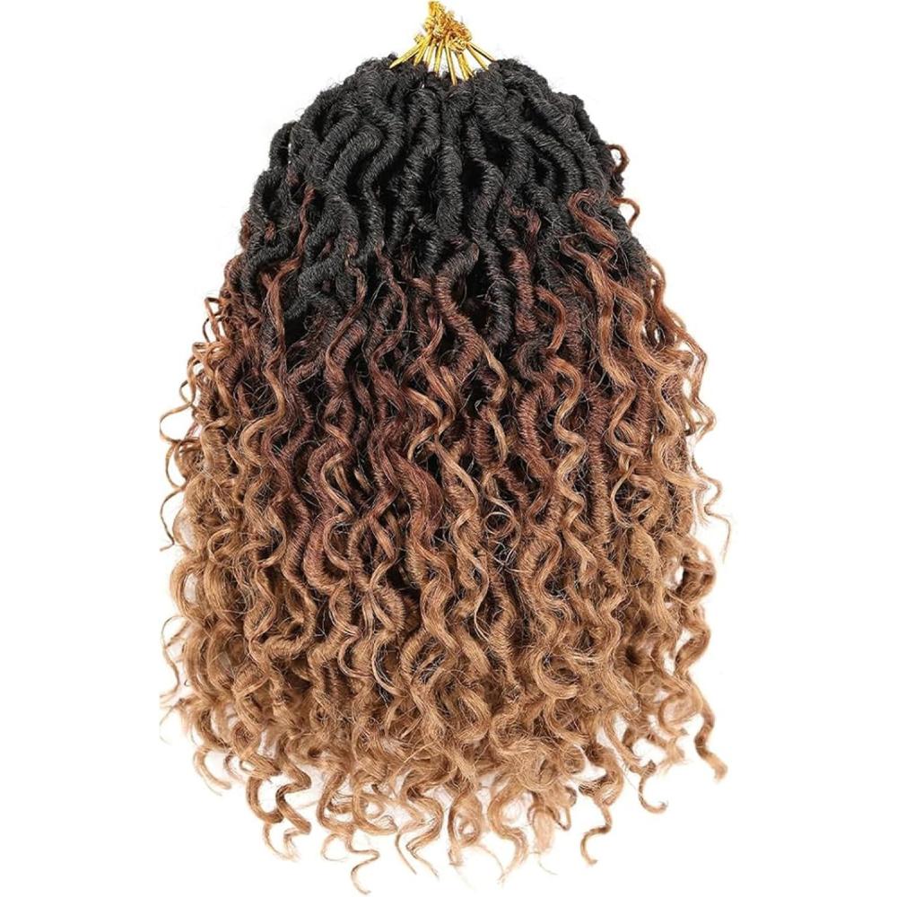 image:image14 Inch 8 Packs Ombre River Goddess Faux Locs Crochet Hair Wavy With Curly Ends Prelooped River Locs Synthetic Crochet Braiding Faux Locs Hair Extensions 14StrandsPack T301B3027