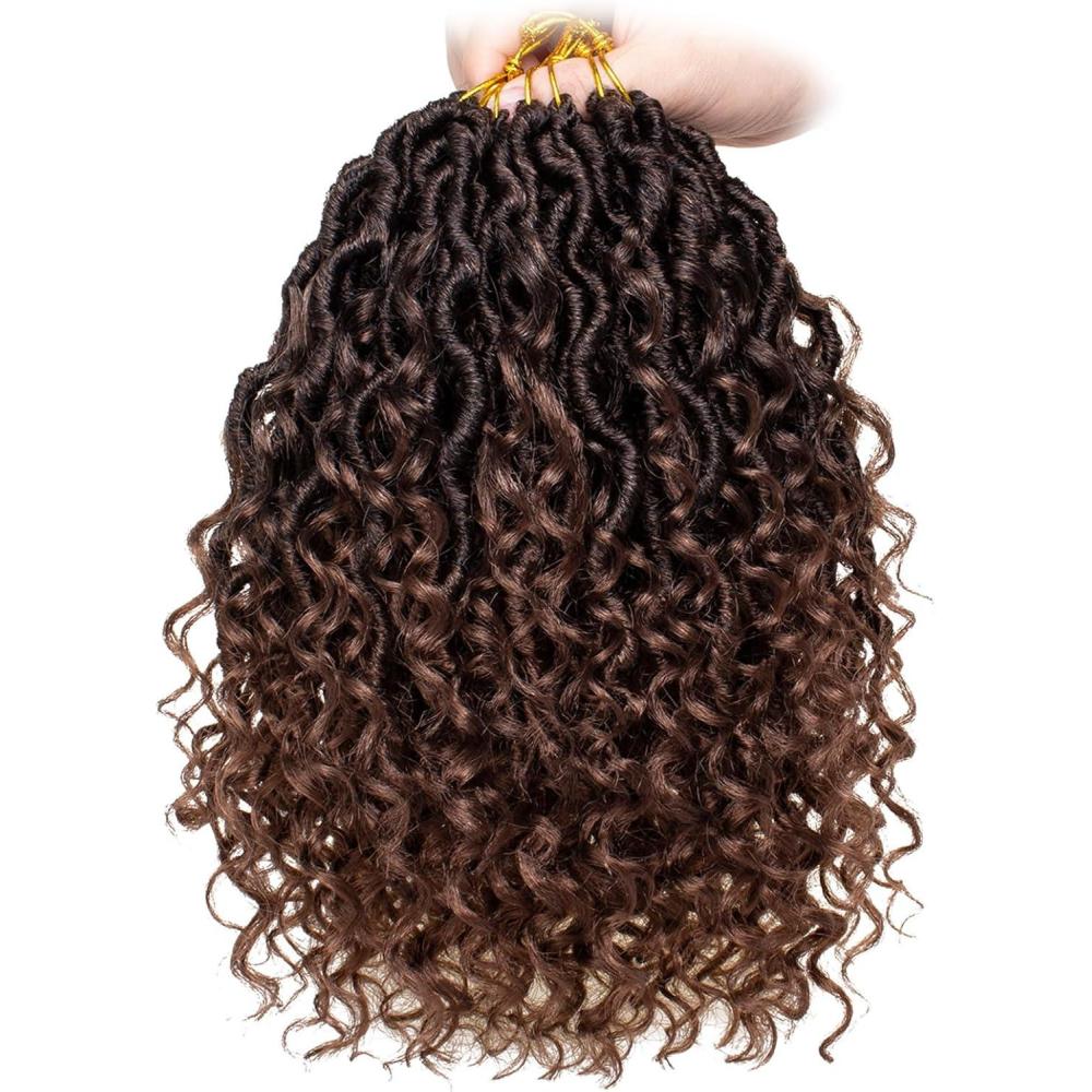 image:image14 Inch 8 Packs Ombre River Goddess Faux Locs Crochet Hair Wavy With Curly Ends Prelooped River Locs Synthetic Crochet Braiding Faux Locs Hair Extensions 14StrandsPack T30T30