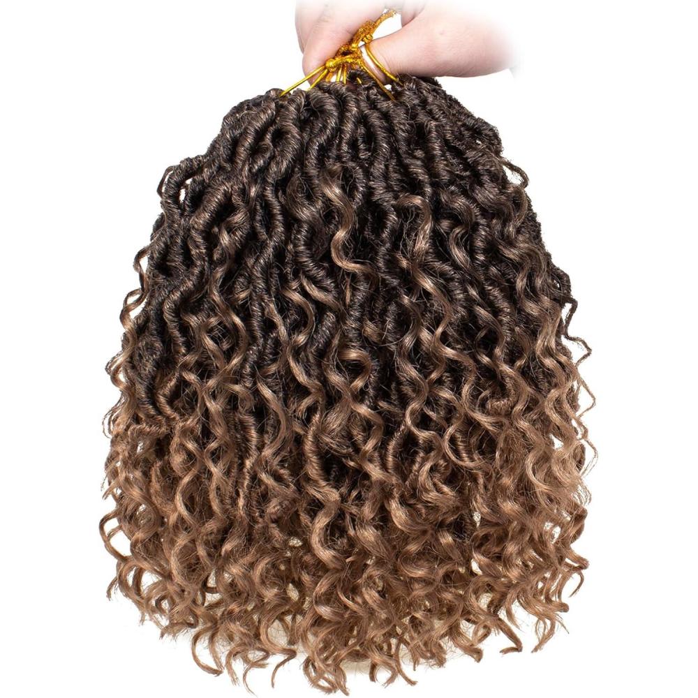 image:image14 Inch 8 Packs Ombre River Goddess Faux Locs Crochet Hair Wavy With Curly Ends Prelooped River Locs Synthetic Crochet Braiding Faux Locs Hair Extensions 14StrandsPack T30T27