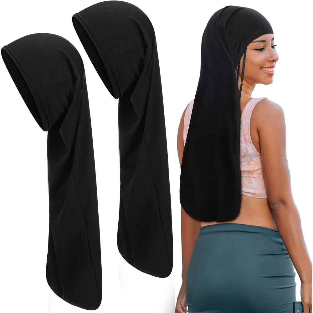 image:imageLot de 2 bonnets de dreadlocks Jumbo noirs pour dreadlocks Accessoires de cheveux pour homme et femmeNoir