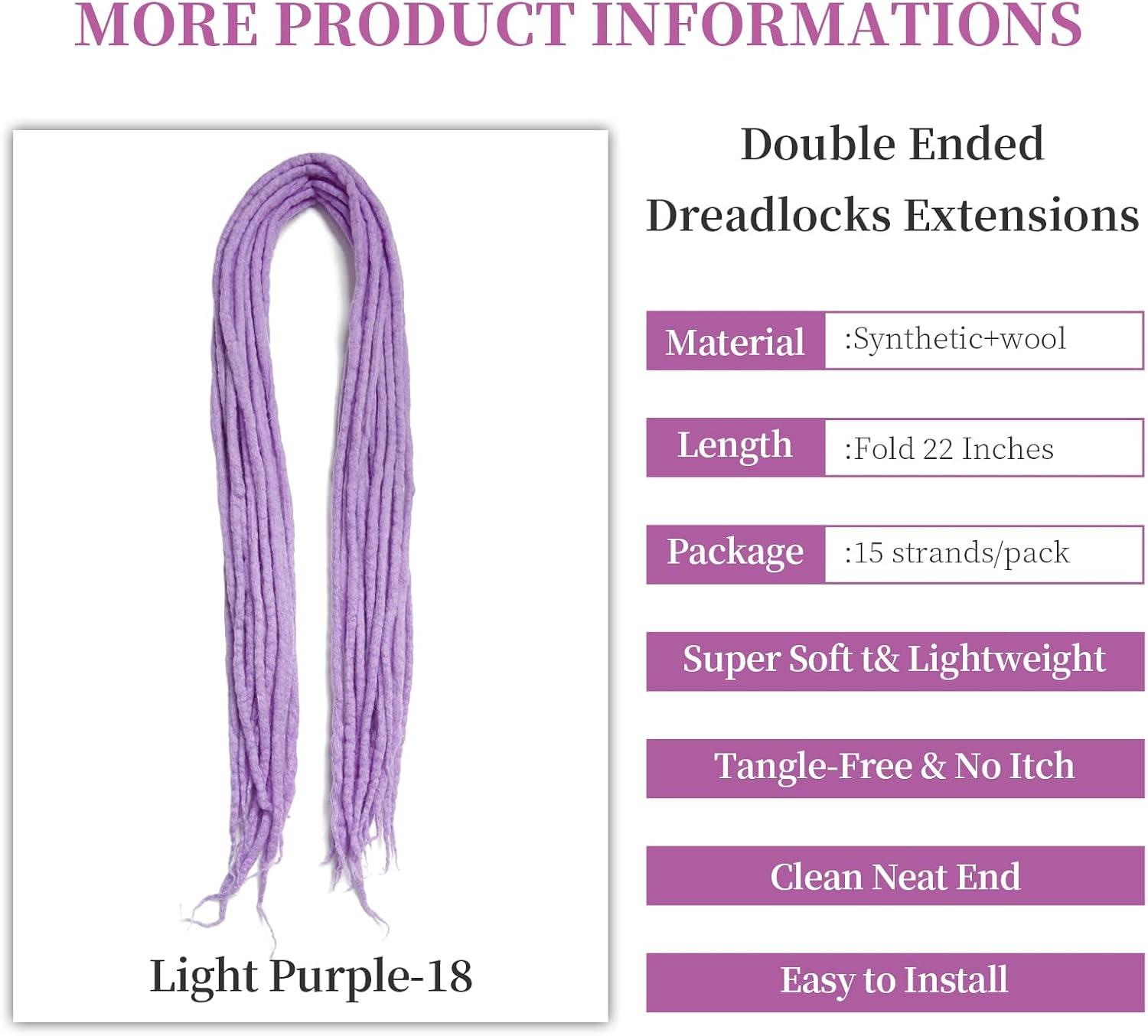 image:imageExtension Dreadlocks22 pouces Double Ended Dreadlocks ExtensionsDreads Tresser15 cheveaux Orange40 Handmade Wool HipHop Reggae Braid In Dreads Dreadlock Extensions For WomenLight Purple18