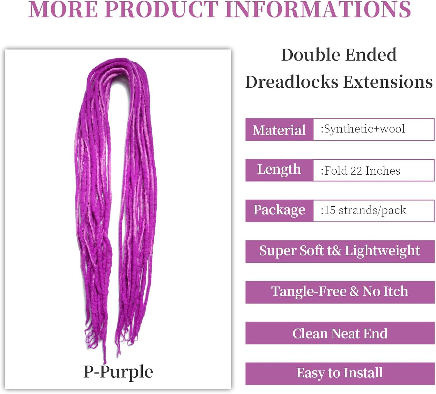 image:imageExtension Dreadlocks22 pouces Double Ended Dreadlocks ExtensionsDreads Tresser15 cheveaux Orange40 Handmade Wool HipHop Reggae Braid In Dreads Dreadlock Extensions For WomenPPurple